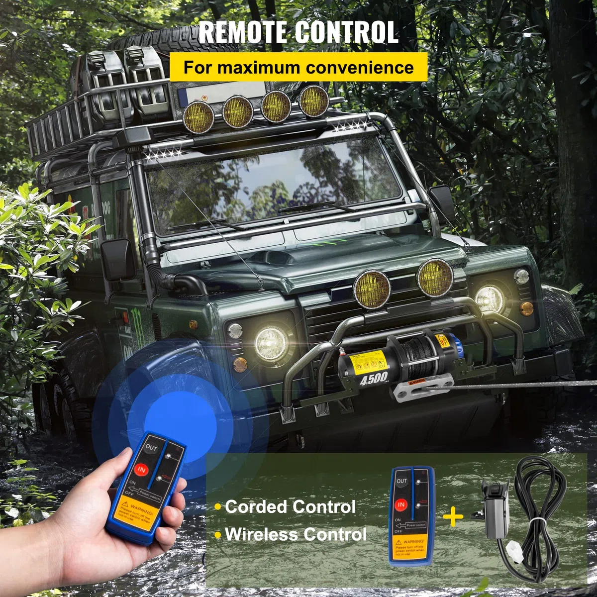 VEVOR Verricello Elettrico con Telecomando 2 KW 12 V Corda Sintetica, Paranco Elettrico 4500 LBS, Argano Elettrico Grado Impermeabile IP67, Verricello Elettrico con un Accurato Kit di Accessori