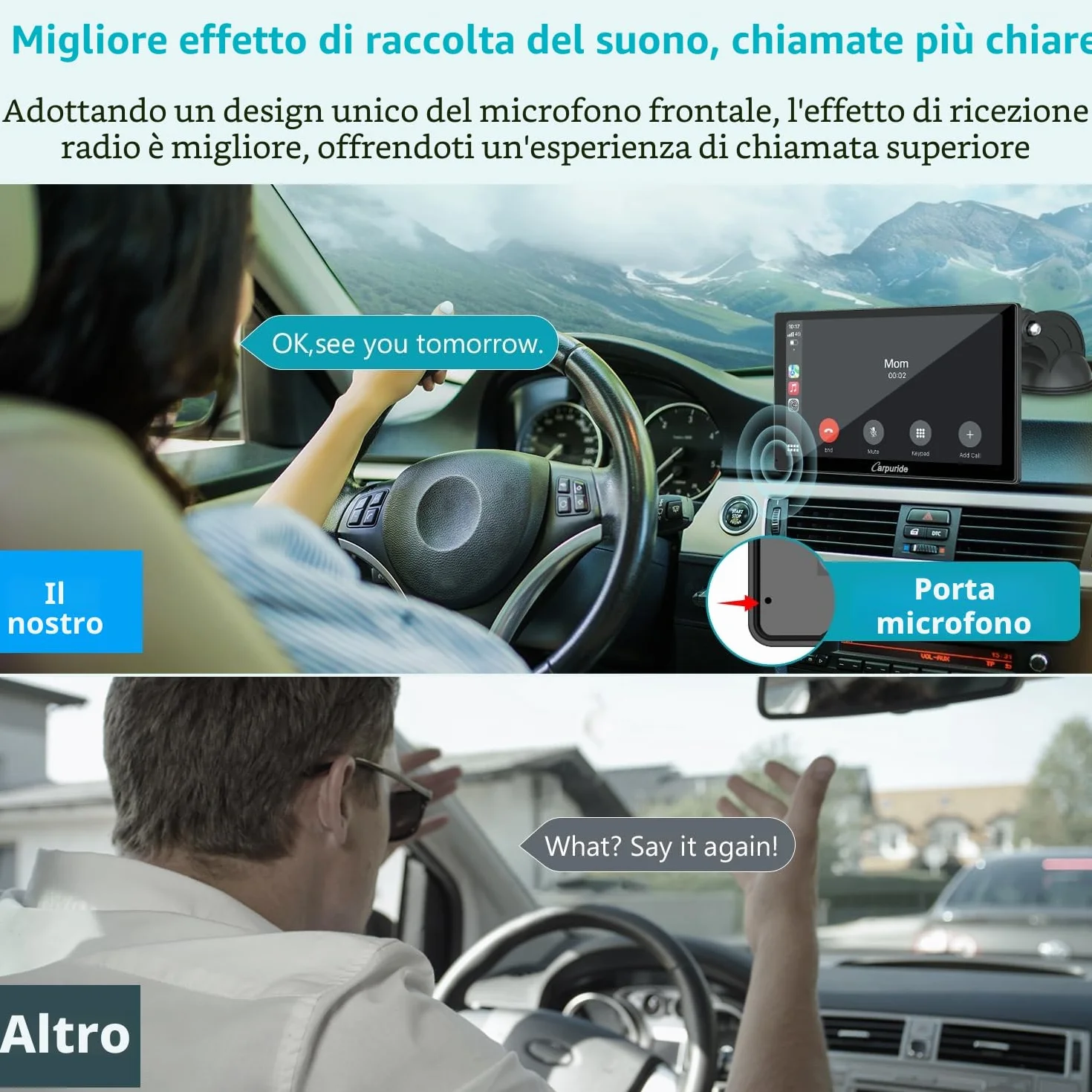 CARPURIDE V9 portatile wireless Carplay e Android Auto, 9 pollici 1080p touch screen HD da con BT 5.0, Mirror Link, supporto per camion e camper