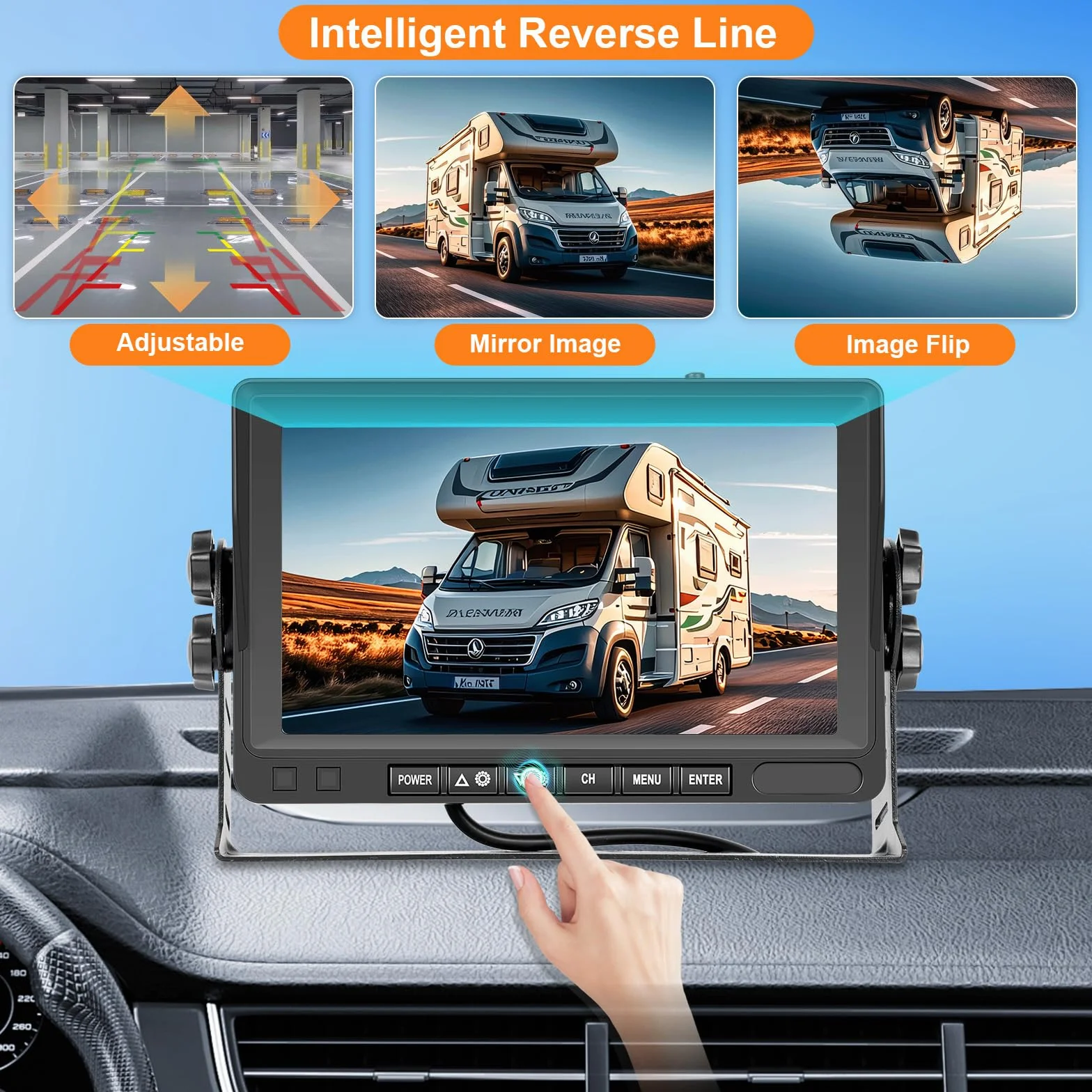 VECHTEL Telecamera Retromarcia Wireless 1080P, kit Monitor con Schermo IPS da 7 Pollici per Camion, Autobus, Furgoni, Camper, Pickup, Impermeabile IP68, Visione Notturna, Linee Guida DIY