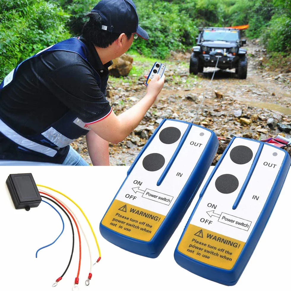 Shkalacar 12 V Telecomando per argano senza fili,2 pezzi Kit telecomando per verricello per console senza fili fino a 50 ft per Jeep ATV SUV, avec batterie