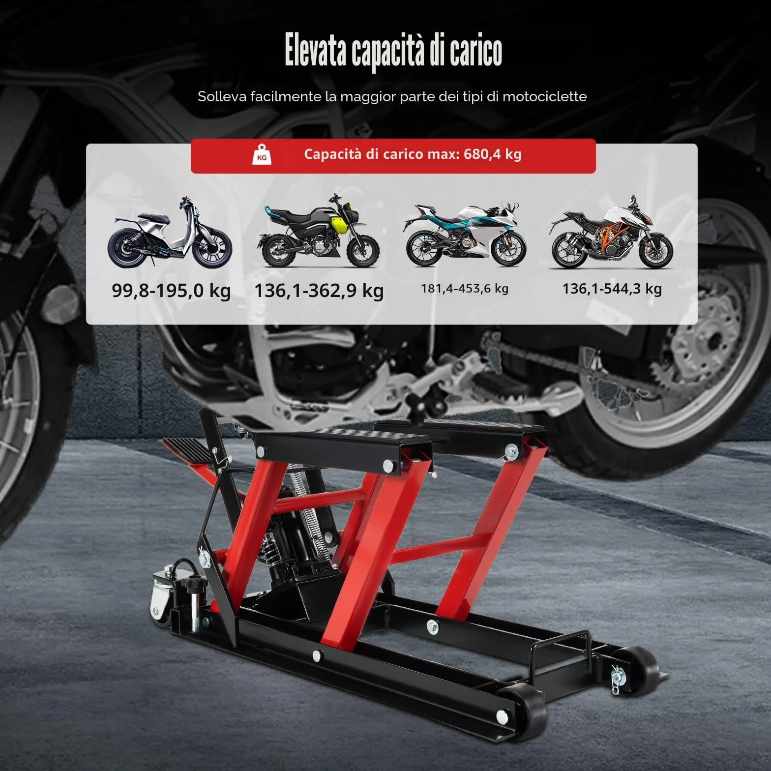 Sollevatore Idraulico per Moto 680 kg Pieghevole