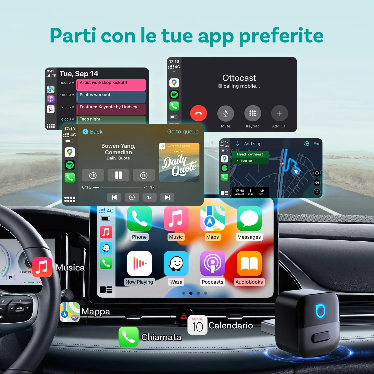 (2026 Nuovo) OTTOCAST 2 in 1 Wireless Adattatore CarPlay e Android Auto, Ottocast Mini Pico con Disconnessione a un Solo Tocco, WiFi 6, Bluetooth 5.4, Plug & Play per CarPlay/Android Auto di Fabbrica