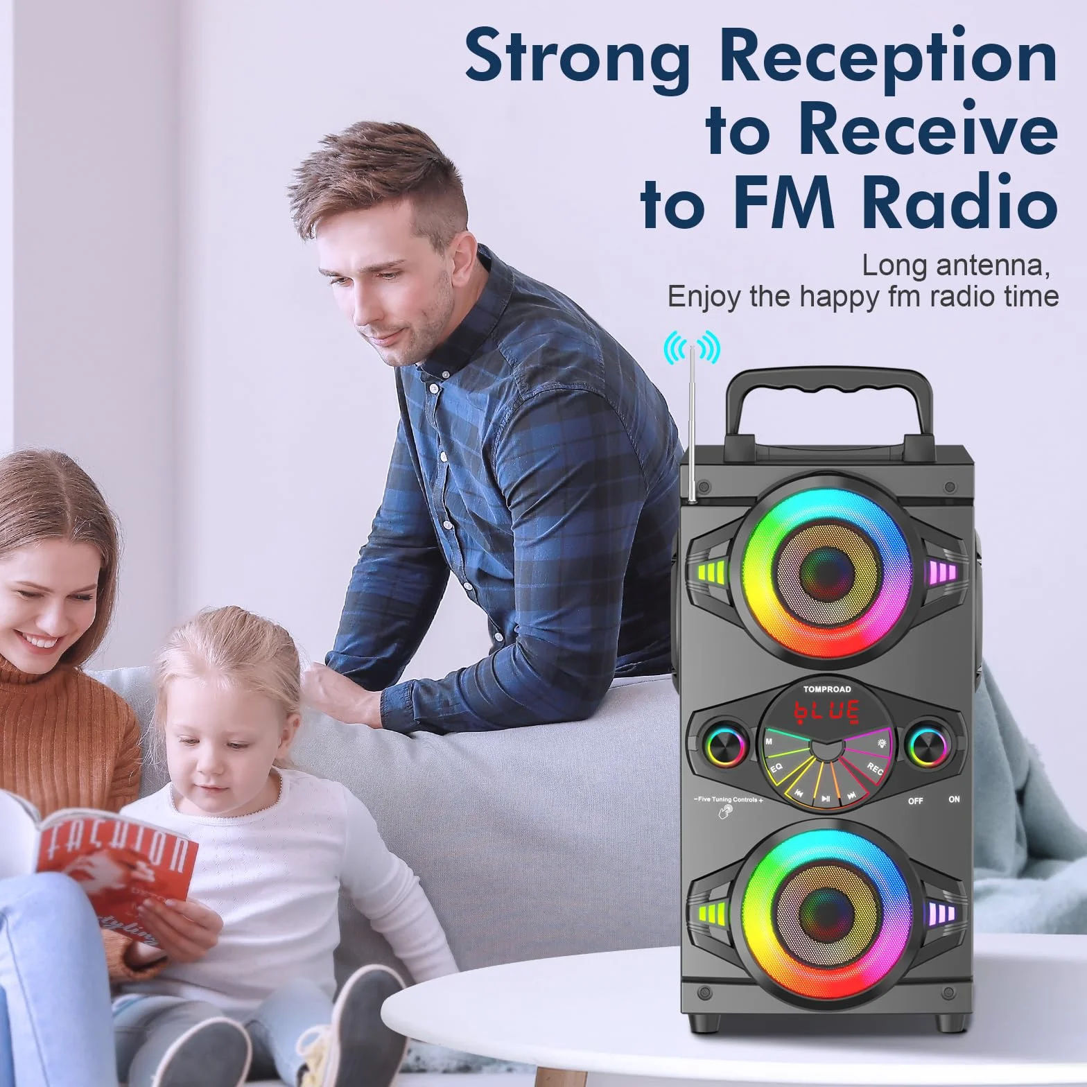 Altoparlanti Bluetooth, altoparlante portatile wireless da 60 W per feste in casa, con subwoofer, radio FM, luci LED colorate, microfono, telecomando e grande e potente stereo con bassi profondi.