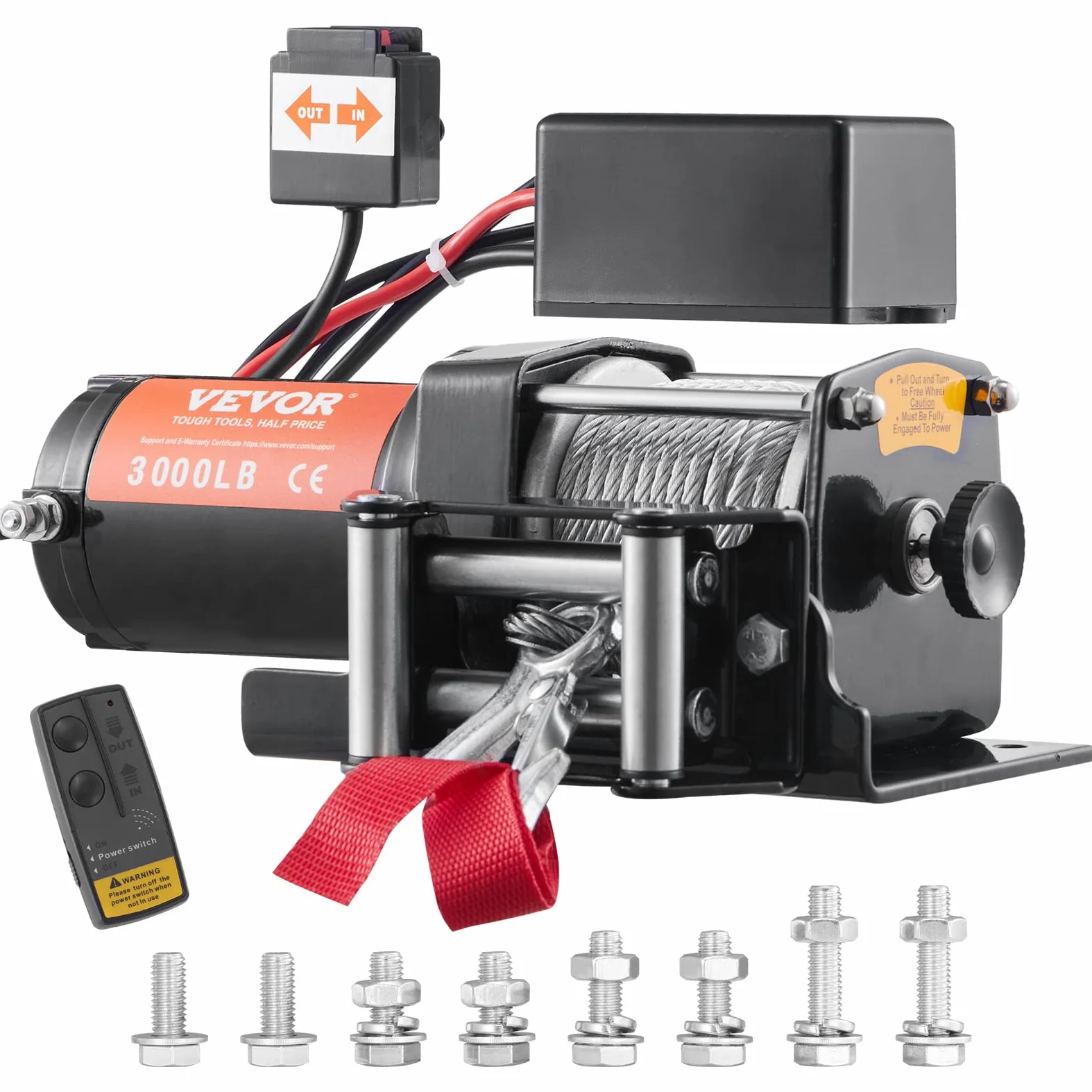 VEVOR Verricello Elettrico per ATV Veicolo Fuoristrada Carico Max. 1361kg Controllo Senza Fili, Verricello Elettrico 12V Impermeabile di Grado IP55 Corda in Acciaio per ATV SUV, Verricello per Veicoli
