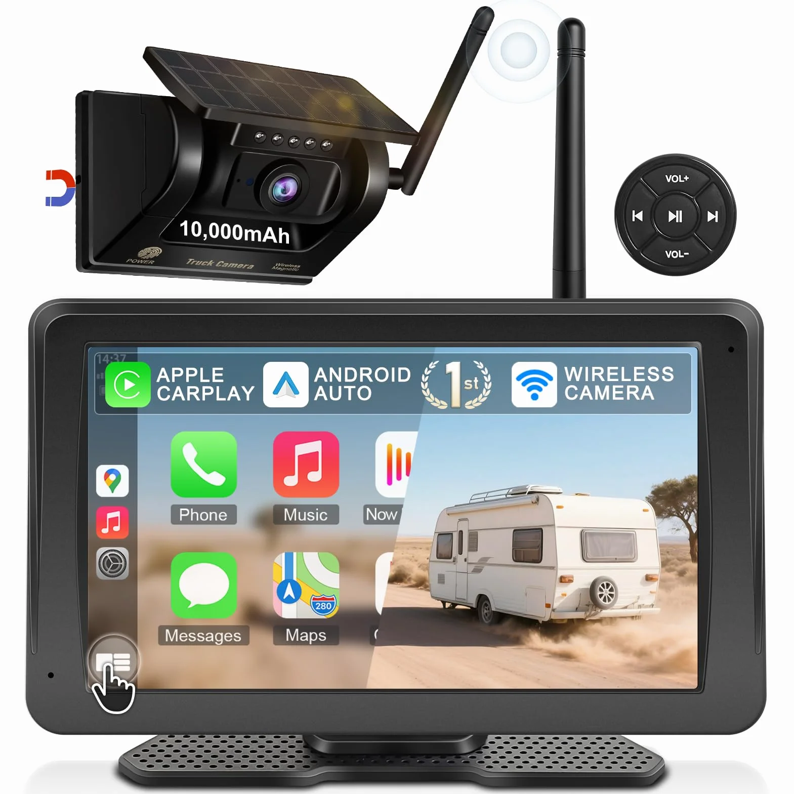 URVOLAX Telecamera auto retromarcia wireless E Apple CarPlay/Android Auto portatile da 7 pollici, Batteria 10.000mAh con Solare, Visione Notturna Impermeabile per Camion,Camper (Primo Dell'Industria)