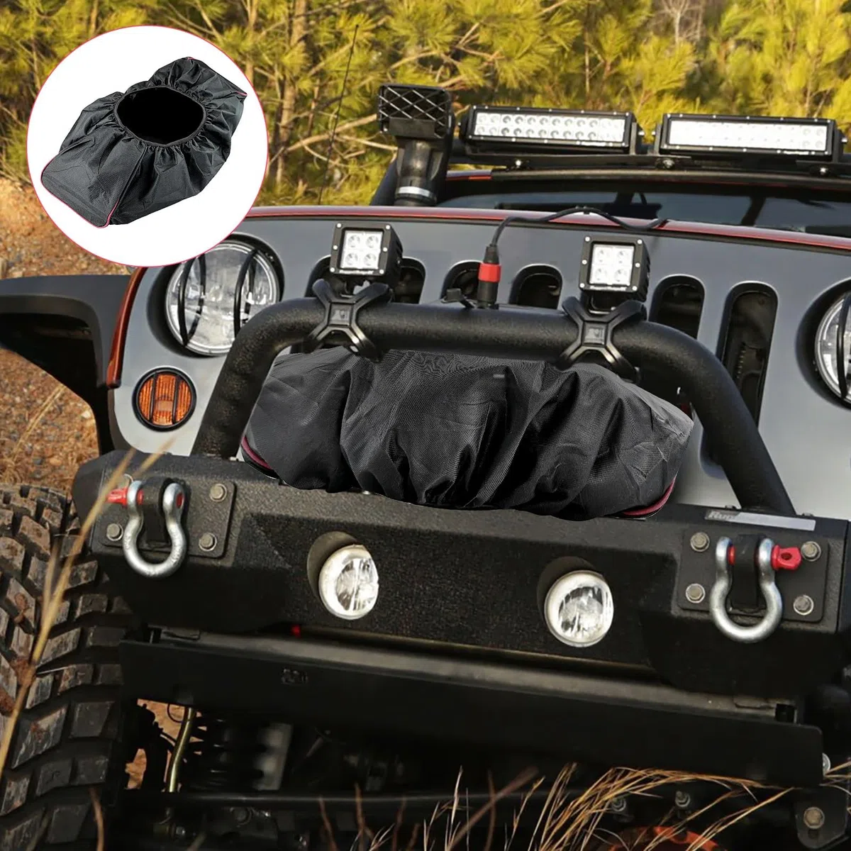 Copertura per verricello per auto, nera, impermeabile, antipolvere, morbida, adatta per rimorchi e SUV con capacità da 3,6 a 7,9 kg (nero)