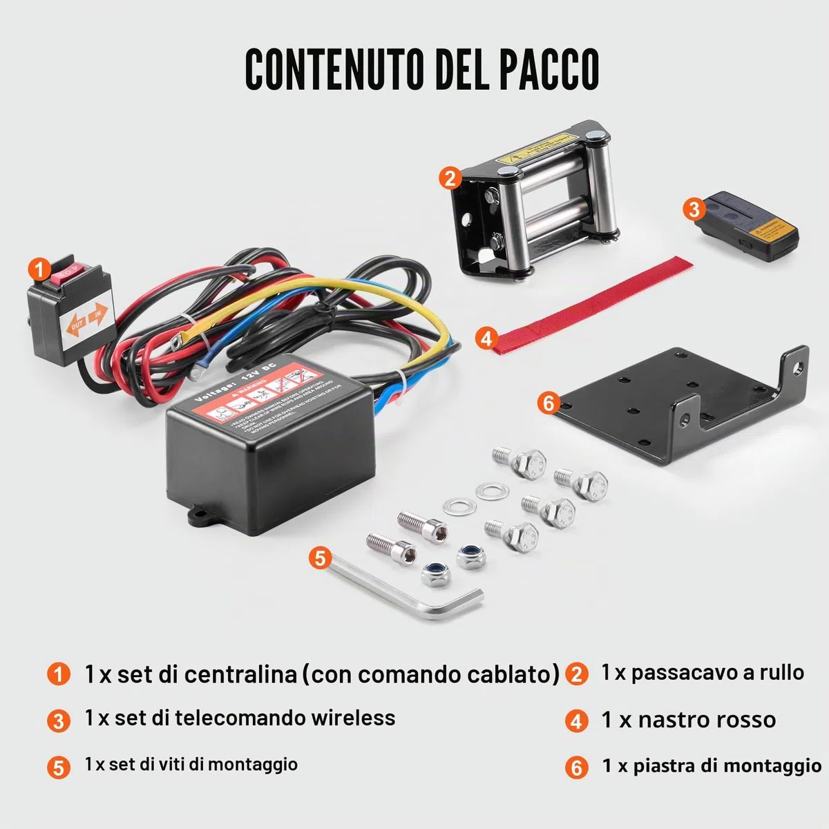 VEVOR Verricello Elettrico ATV UTV, capacità tiro 1814kg, 12 V CC, Cavo in Acciaio a 7 Fili Φ0,5 x 118,7 cm, Telecomando Wireless cablato, Impermeabile IP55, Verricello per Traino ATV UTV