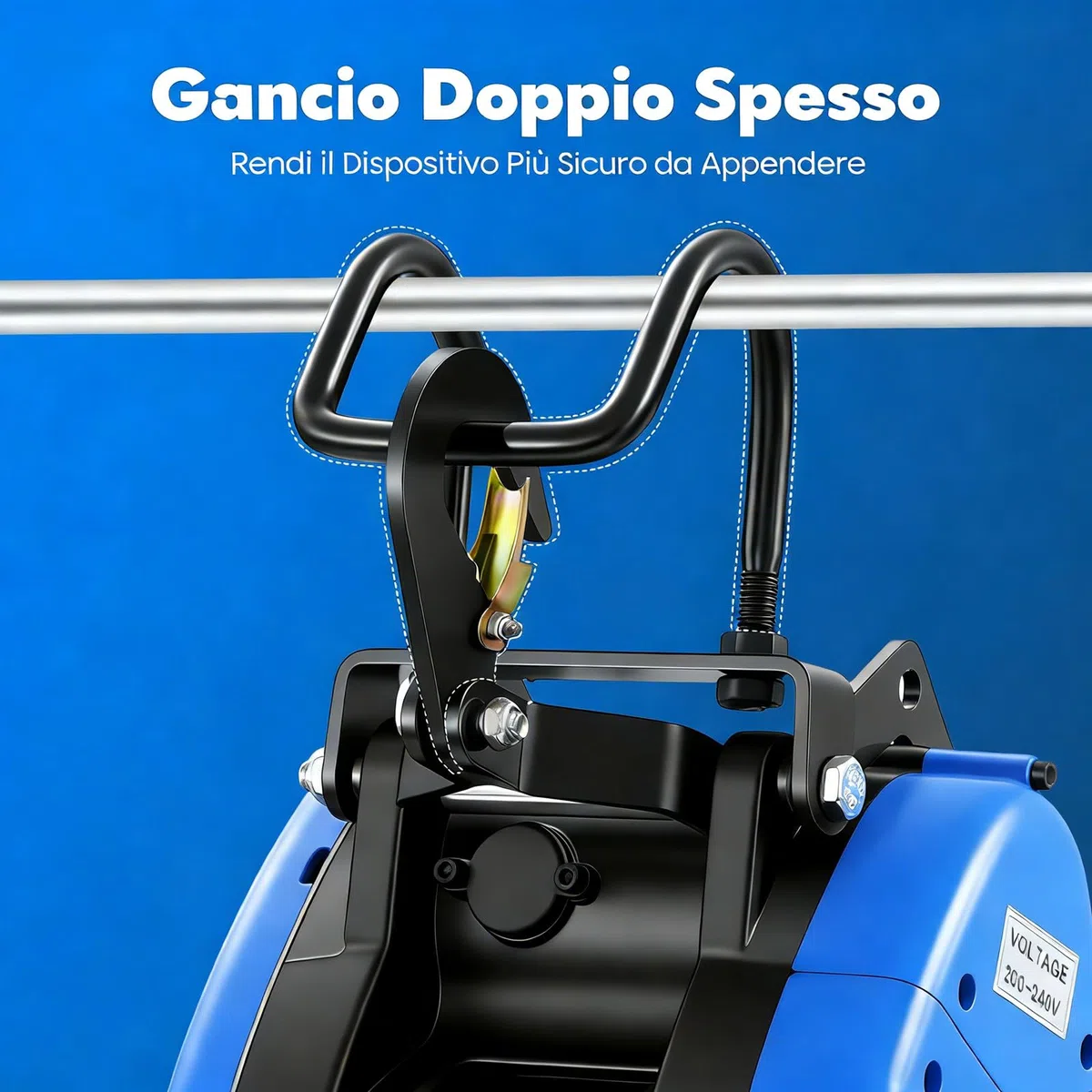 Verricello elettrico mobile, 230 V, 250 kg, portata 19 m/min, telecomando senza fili (100 m), con batteria, manico di controllo del cavo, 1500 W, 29 m, altezza di sollevamento 30 m, fune metallica