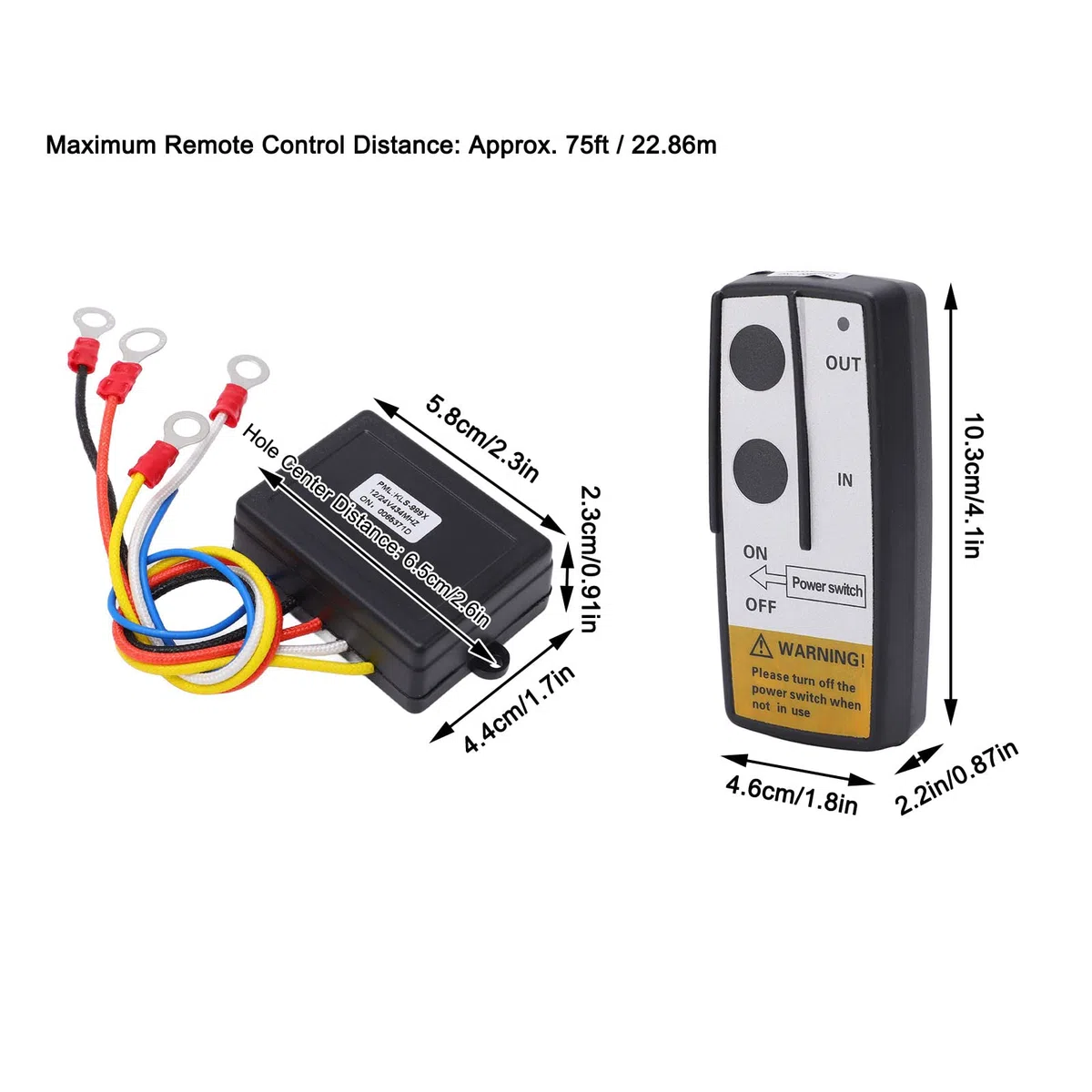flexman Kit Telecomando per Verricello Senza Fili, DC12V 24V 75Ft Controller Interruttore Portatile Universale a Lungo Raggio con Ricevitore O Demolitori per Camion SUV RV