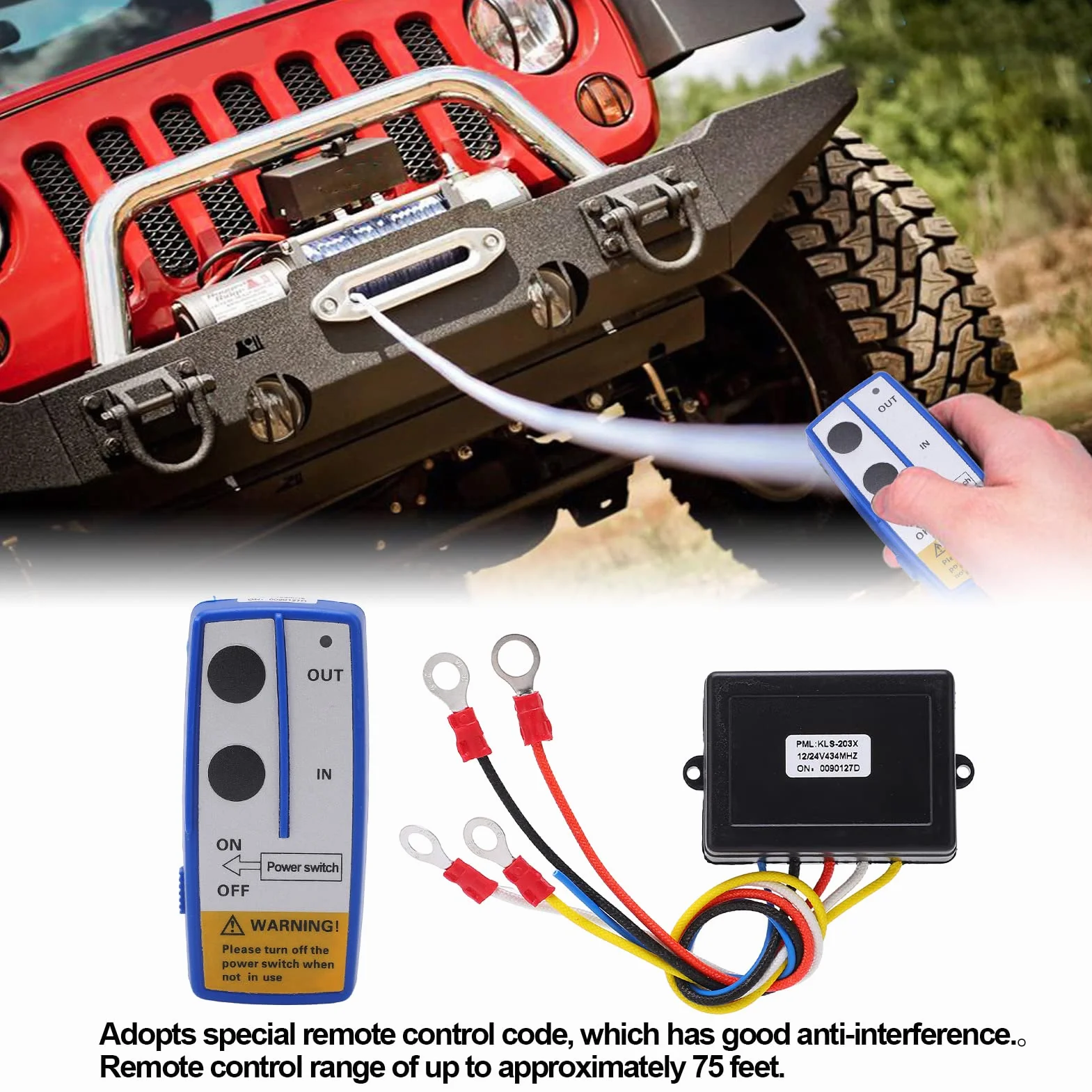 Interruttore Portatile Telecomando Verricello Ancora,12v 24v 75 Piedi Distanza Di Controllo Funzionamento Semplice Verricello Kit Telecomando Wireless Con Ricevitore Per Camion Jeep Atv Suv Blu