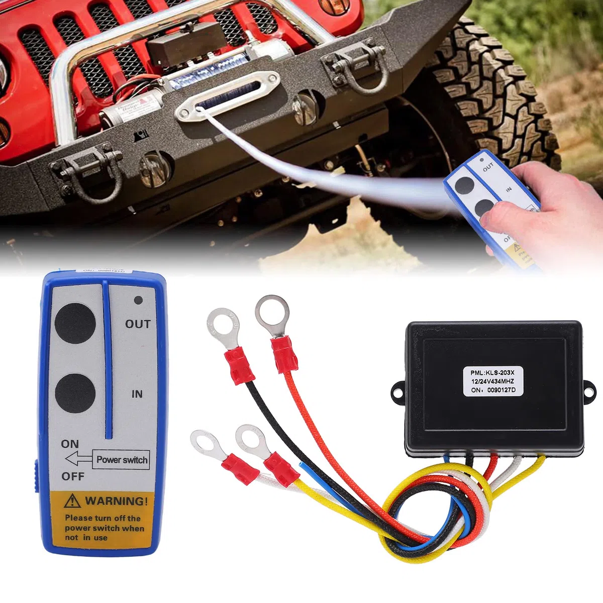 Interruttore Portatile Telecomando Verricello Ancora,12v 24v 75 Piedi Distanza Di Controllo Funzionamento Semplice Verricello Kit Telecomando Wireless Con Ricevitore Per Camion Jeep Atv Suv Blu