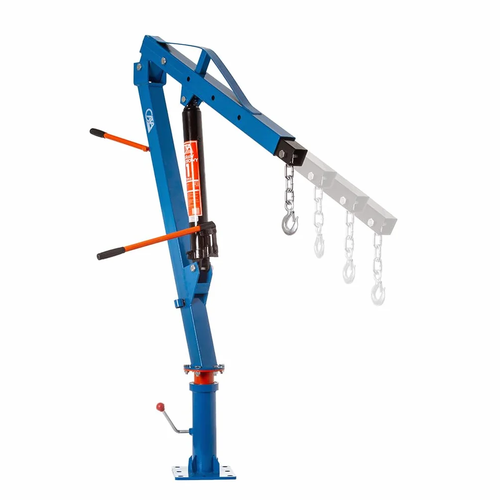 Gru idraulica girevole 1T con rotazione 360° Braccio estensibile 4 livelli 500-1000 kg Cilindro idraulico potente Base 21×21 cm Altezza 199-250 cm