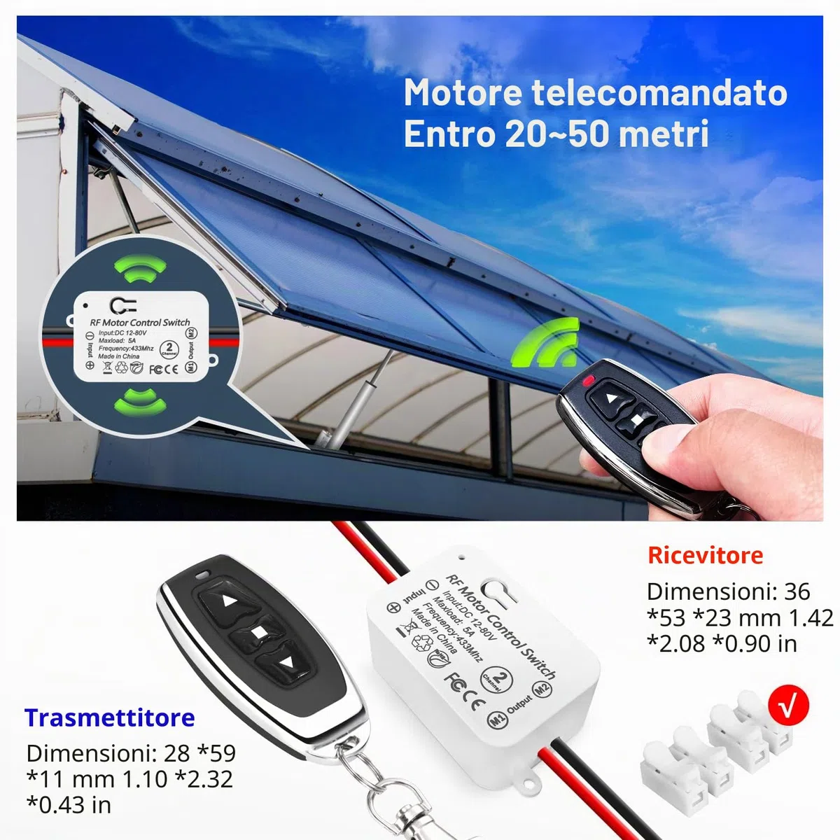 DieseRC Interruttore di Telecomando del Motore CC senza fili Controller Ricevitore Relè CC 12V - 80V 5A con 2 Trasmettitori, Motore di Controllo Radio avanti e indietro