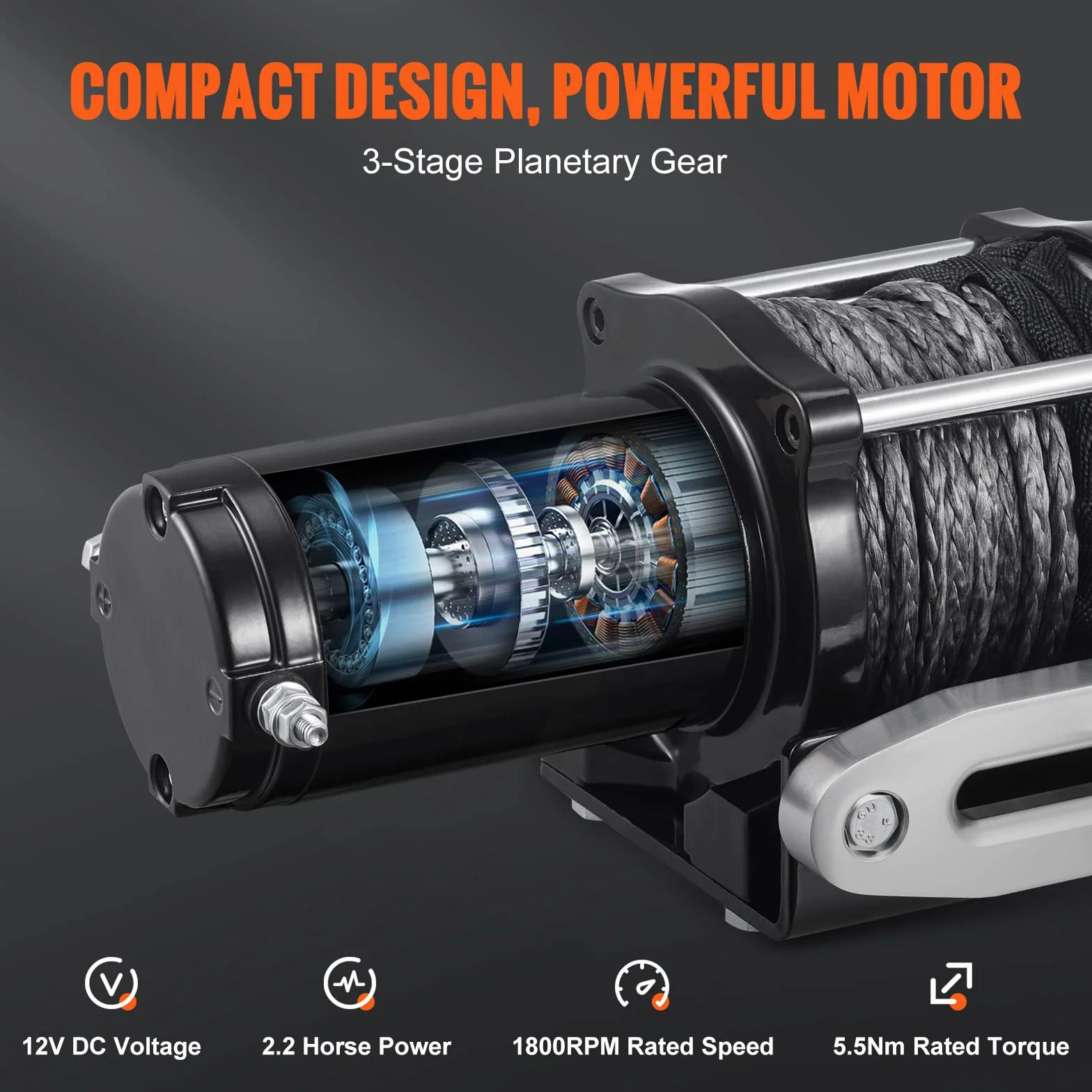 VEVOR Verricello Elettrico per ATV Veicolo Fuoristrada Carico Max. 2041kg Controllo Senza Fili, Verricello Elettrico 12V Impermeabile di Grado IP55 Corda in Nylon per ATV SUV, Verricello per Veicoli