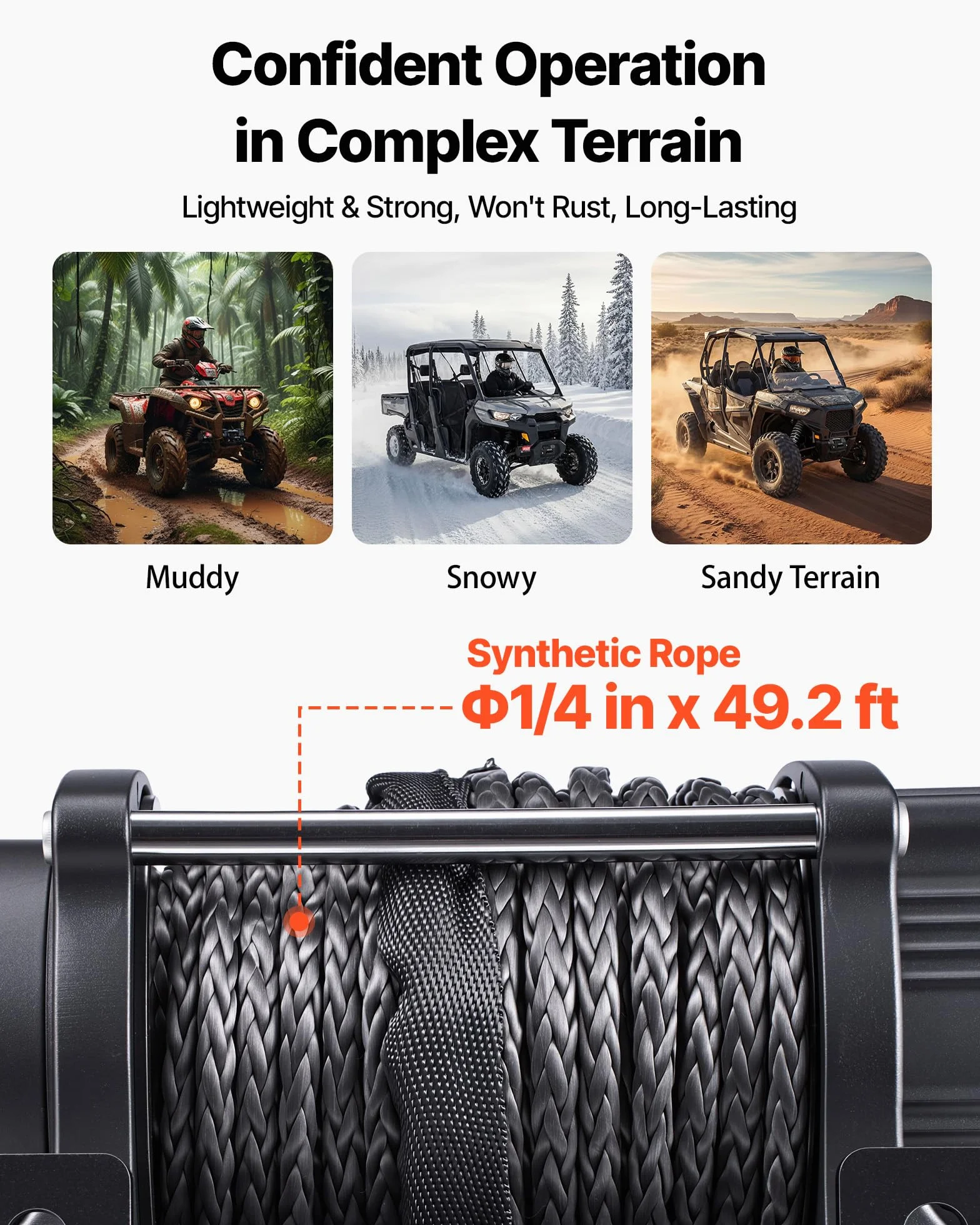 VEVOR Verricello Elettrico con Cavo Metallico da 2721 kg, Verricello Elettrico da 12 V CC per ATV/UTV Fuoristrada con Fune Sintetica Ø 6 mm x 15 m, Telecomando Wireless e Cablato, Impermeabile IP55