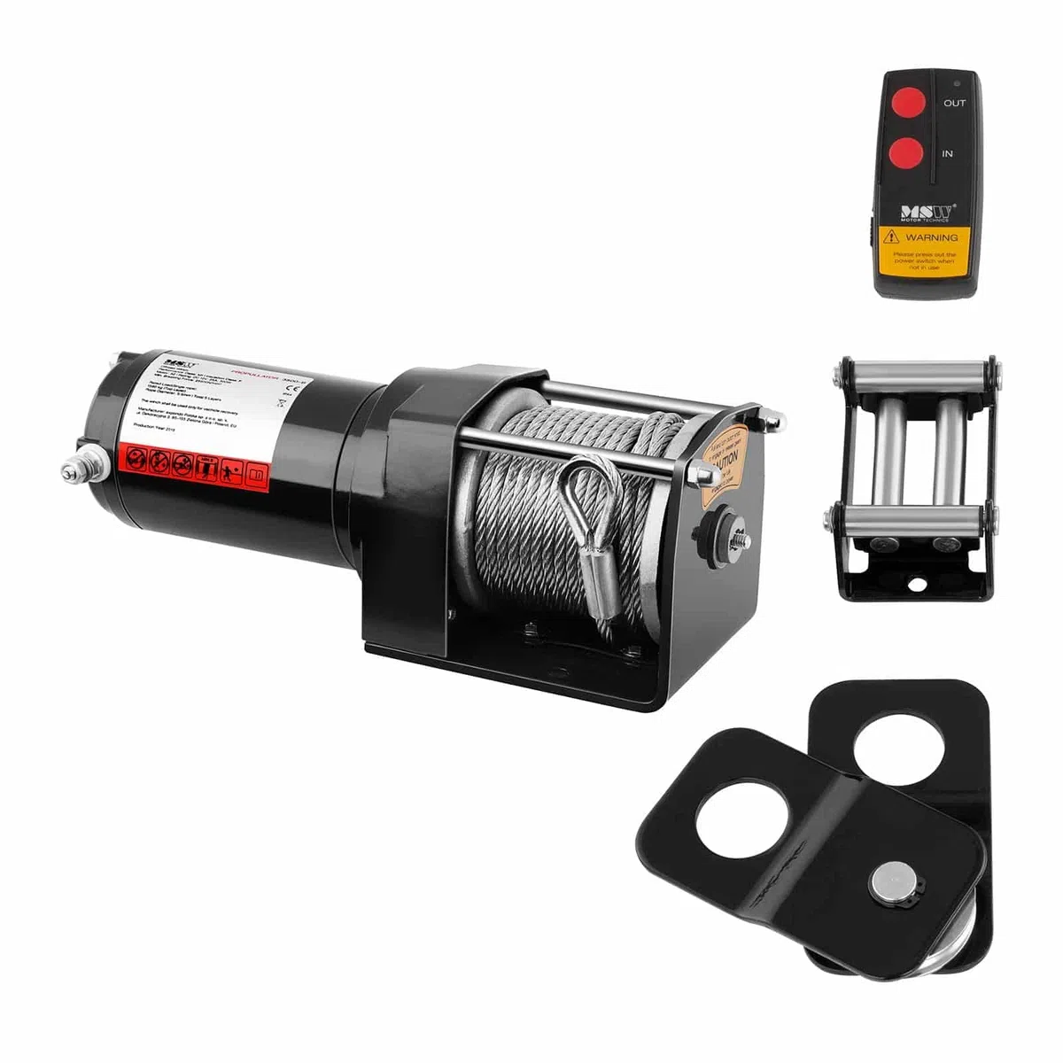 MSW Verricello Elettrico Fuoristrada Offroad PROPULLATOR 3500-B (Forza di trazione: 1.590 kg / 3.500 lbs, Motore a magnete permanente, 12 m Lunghezza del cavo, Tamburo: Ø 32 mm, Puleggia incl.)