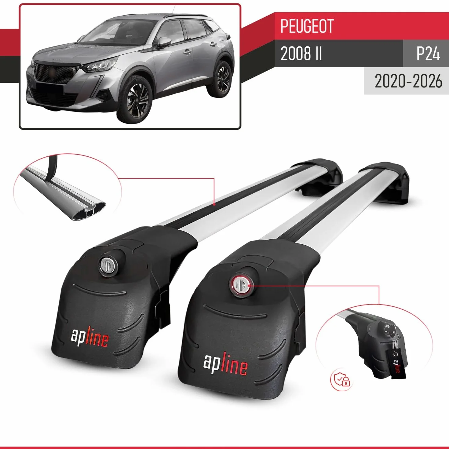 Compatibile con Peugeot 2008 II (P24) 2020-2026 Modello ACE-2 Barre Tetto Portapacchi Auto Barre Portatutto Grigio Alluminio 2 Barre