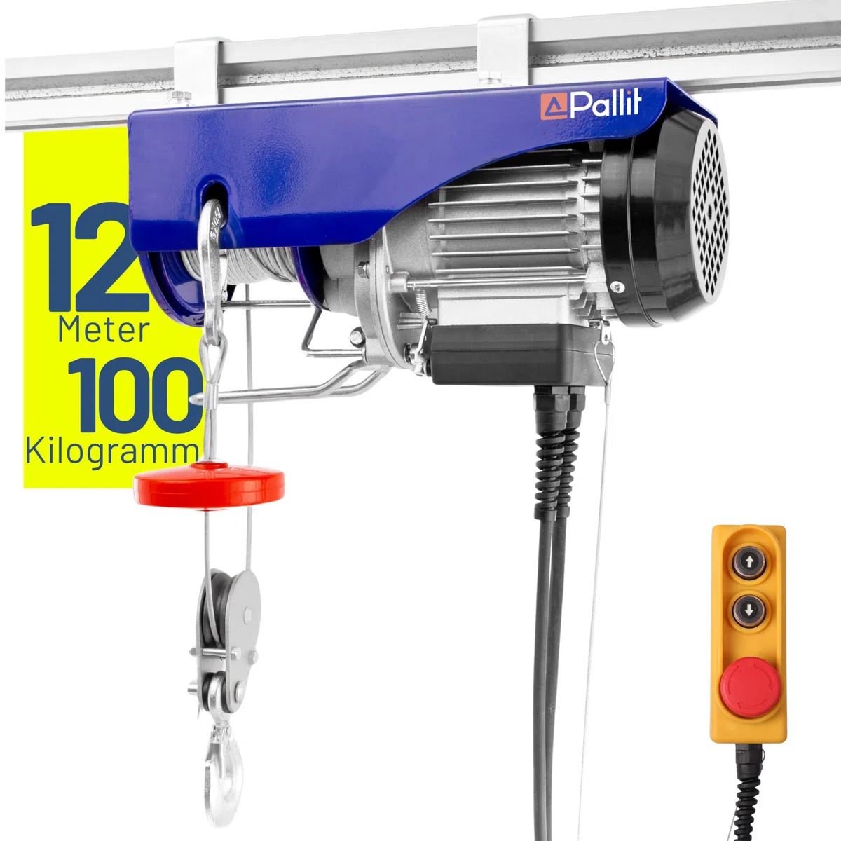 Pallit Argano elettrico HOIST | 50 kg/8 m | 100 kg/4 m | incl. telecomando con cavo lungo 1,6 m | barra di sicurezza