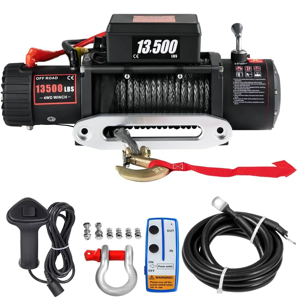 Verricello Elettrico 12 volt 13500lb/6120KG, IP68 Verricello Elettrico con 24m Corda Sintetica e Telecomando wireless, per carri rimorchi, fuoristrada, 4 x 4 veicoli,Traino UTV ATV