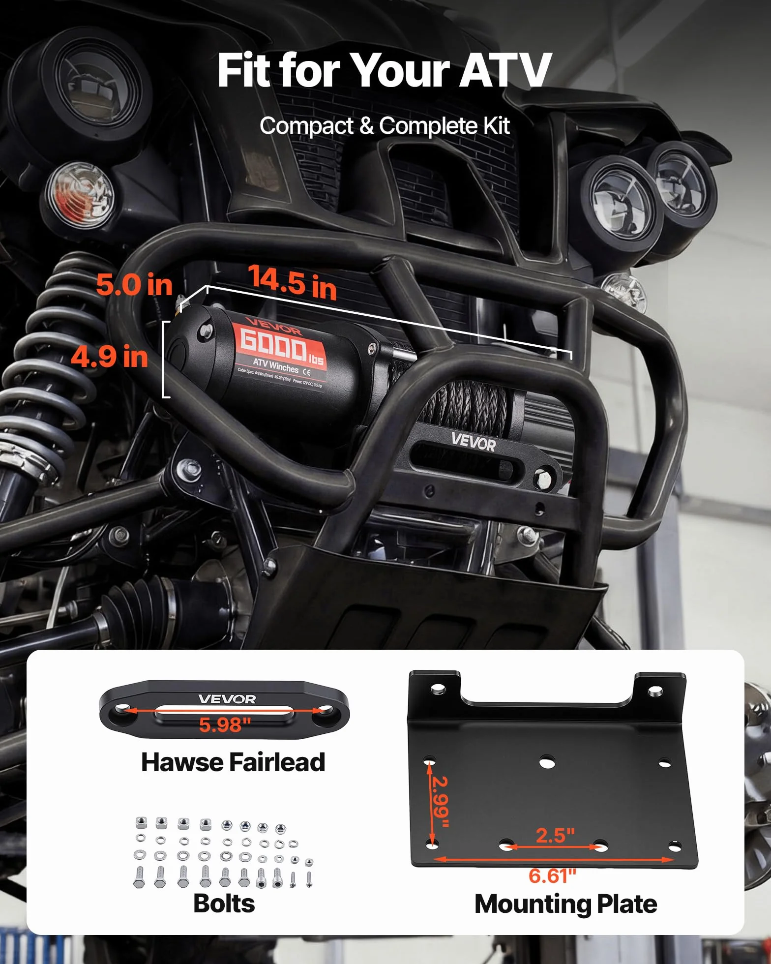 VEVOR Verricello Elettrico con Cavo Metallico da 2721 kg, Verricello Elettrico da 12 V CC per ATV/UTV Fuoristrada con Fune Sintetica Ø 6 mm x 15 m, Telecomando Wireless e Cablato, Impermeabile IP55
