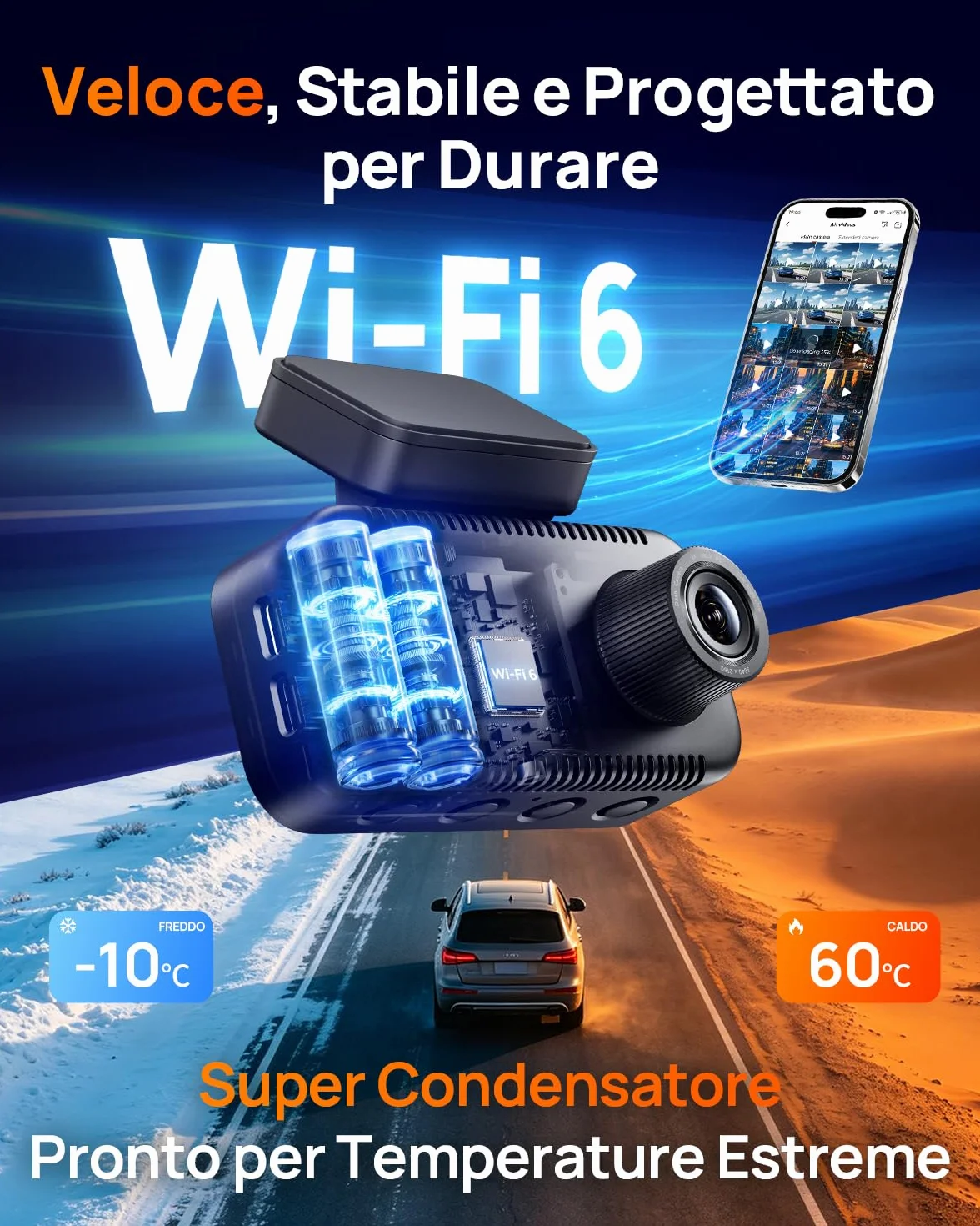 70mai A810 Lite Dash Cam 4K +1080P, 5GHz WiFi, GPS, HDR, Visione Notturna, Parcheggio 24/7, Sensore G, 64GB