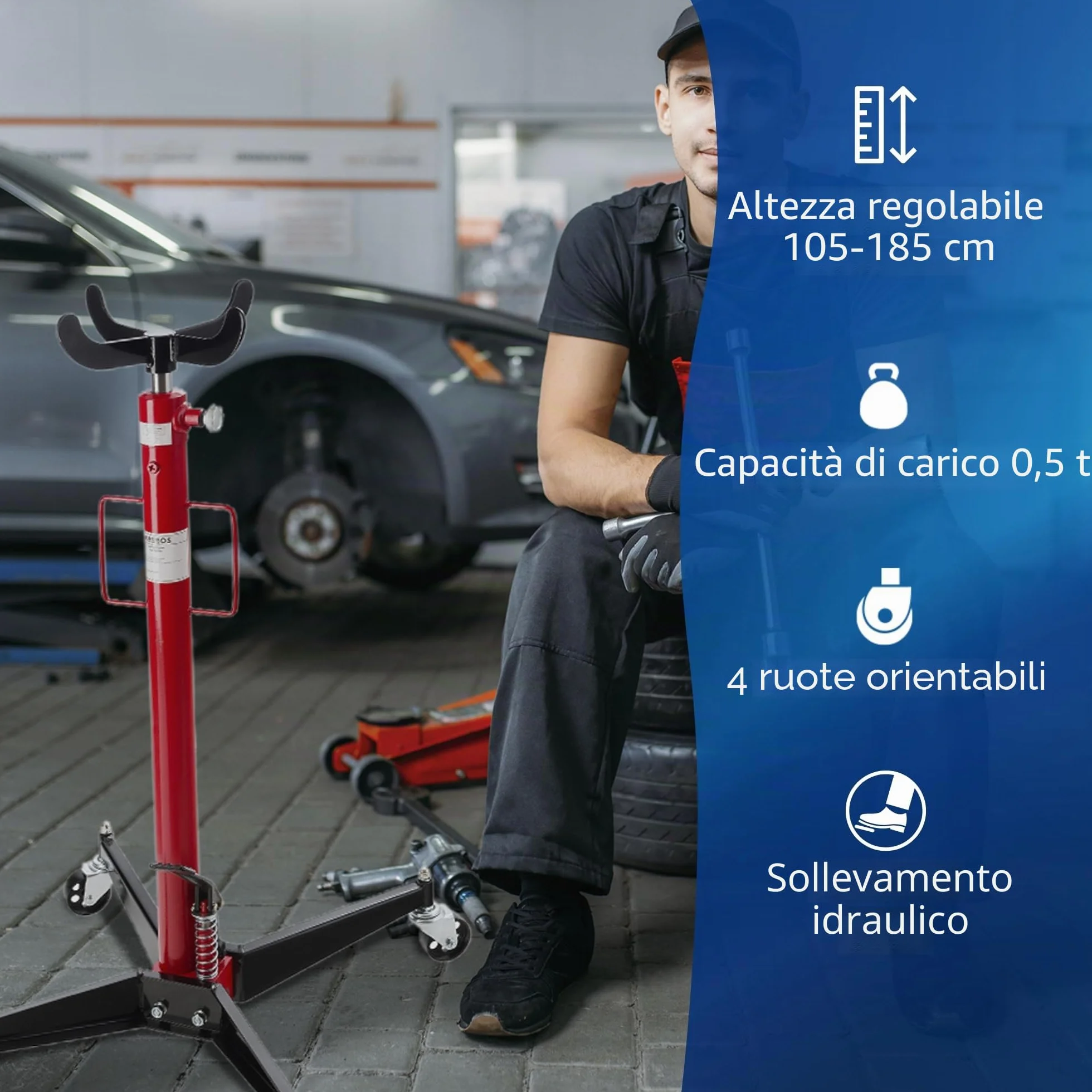 Arebos 500 kg Sollevatore idraulico da fossa | Altezza regolabile da 105-185 cm Jack di trasmissione