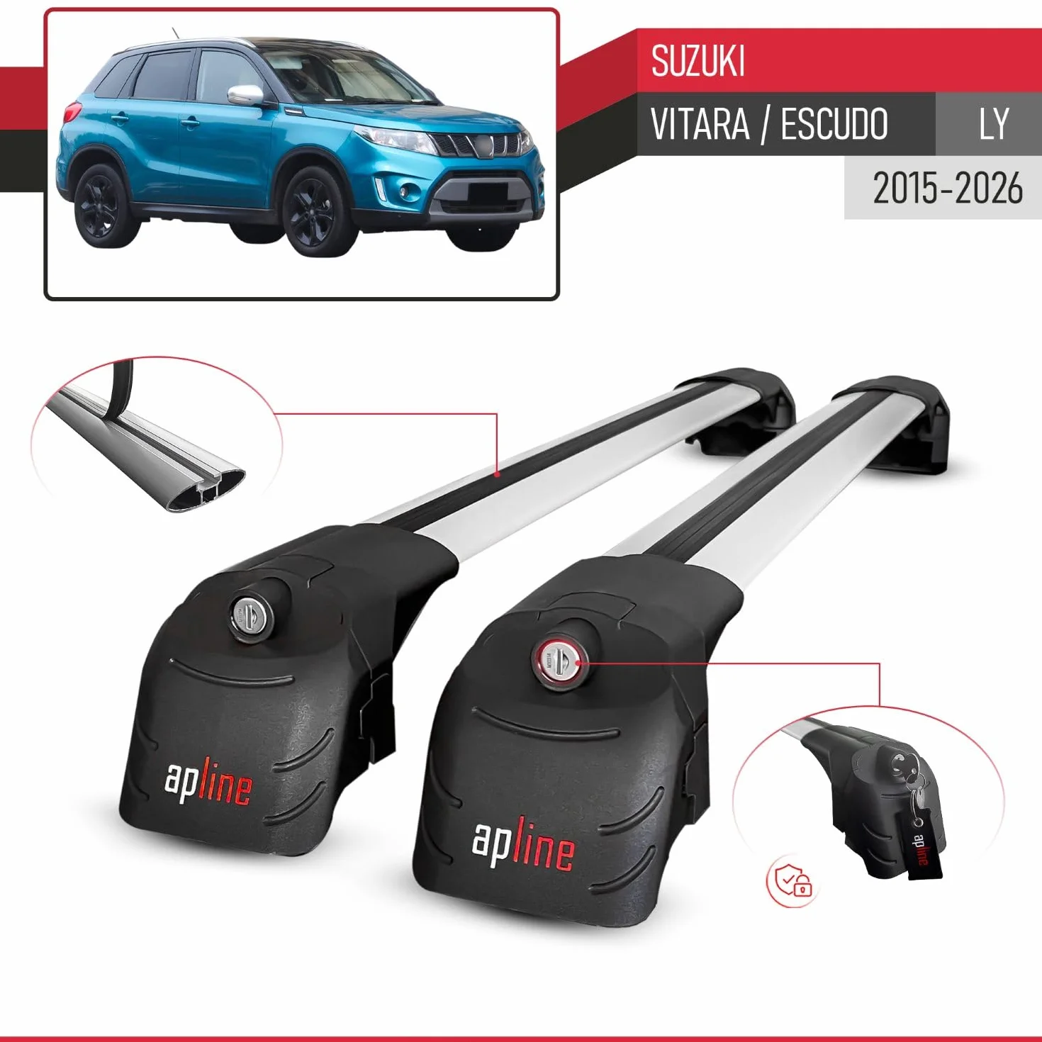 Compatibile con Suzuki Vitara/Escudo (LY) 2015-2026 Modello ACE-2 Barre Tetto Portapacchi Auto Barre Portatutto Grigio Alluminio 2 Barre