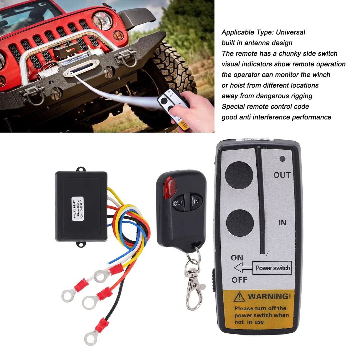 flexman Kit Telecomando per Verricello Senza Fili, DC12V 24V 75Ft Controller Interruttore Portatile Universale a Lungo Raggio con Ricevitore O Demolitori per Camion SUV RV