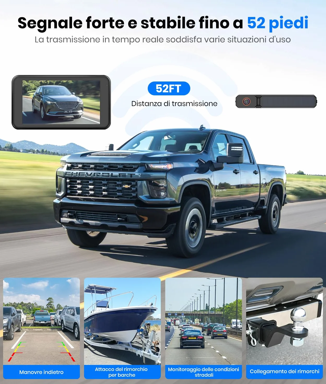 AUTO-VOX Retrocamera Auto Wireless Solare con Monitor 1080P 5": Batteria 5000mAh, Installazione Della Telecamera Posteriore Auto 2 Min, Telecamera Retromarcia Auto impermeabile IP69K