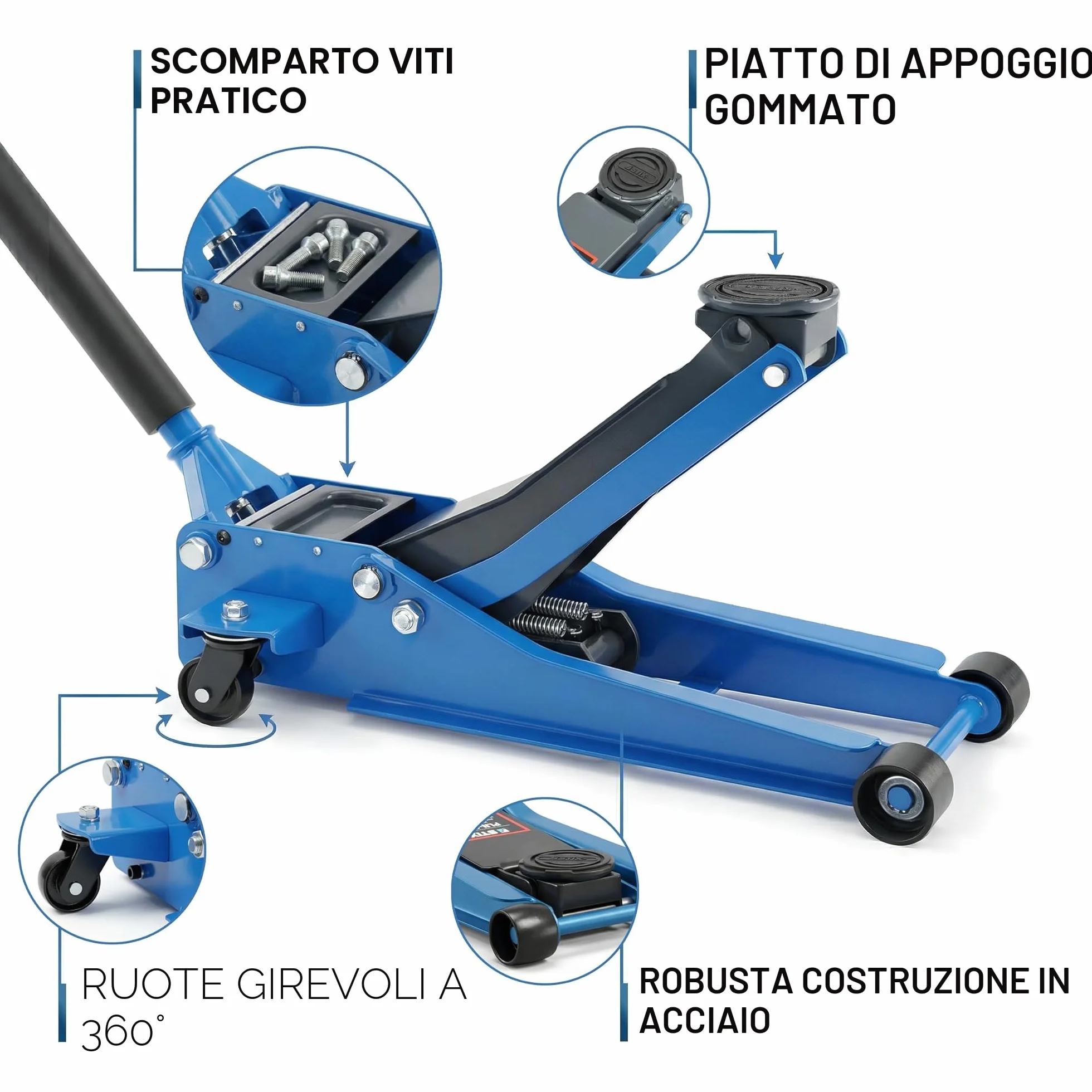 Cric Idraulico per Auto PLN-01 3T 75mm 505mm Doppia Pompa Officine Garage