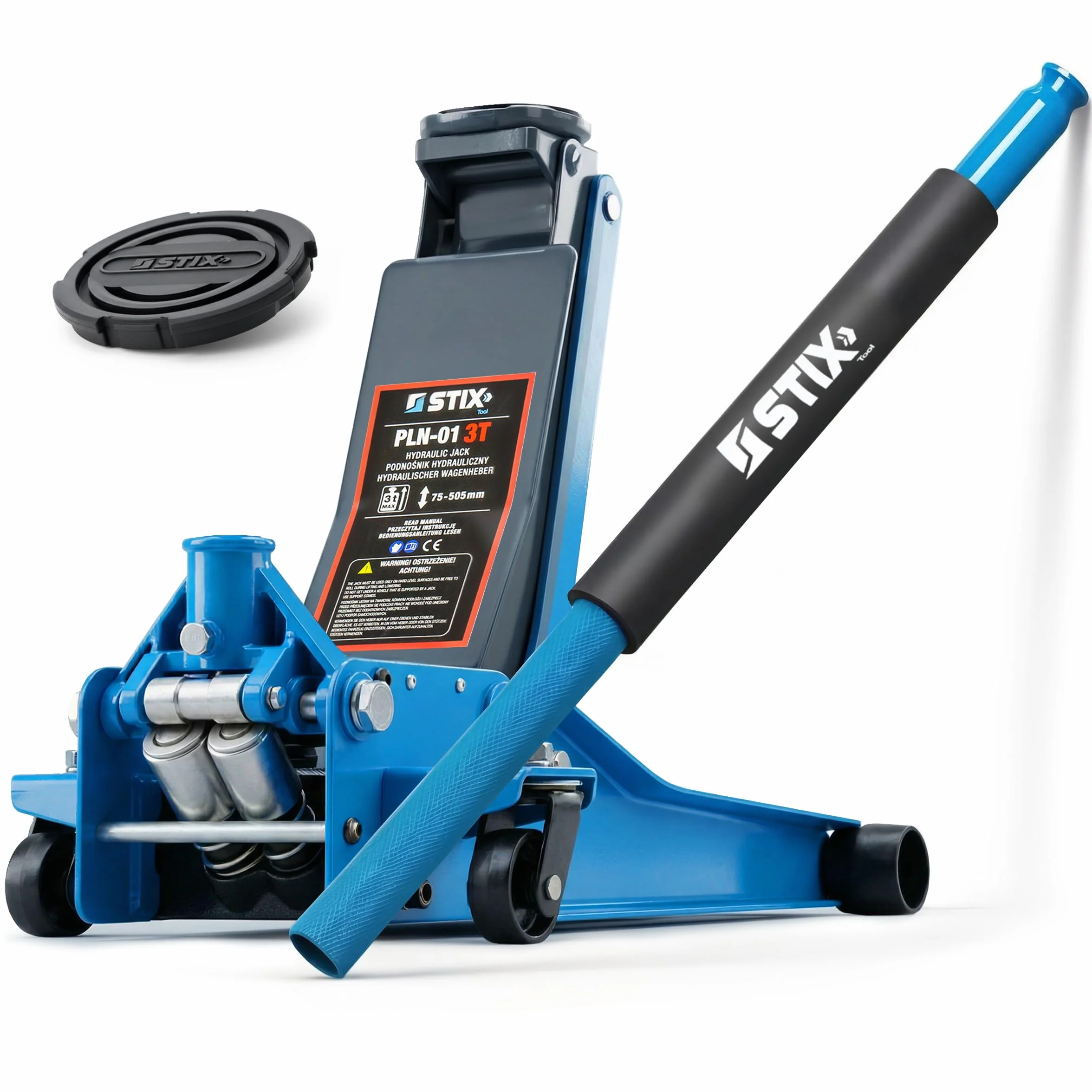 Cric Idraulico per Auto PLN-01 3T 75mm 505mm Doppia Pompa Officine Garage