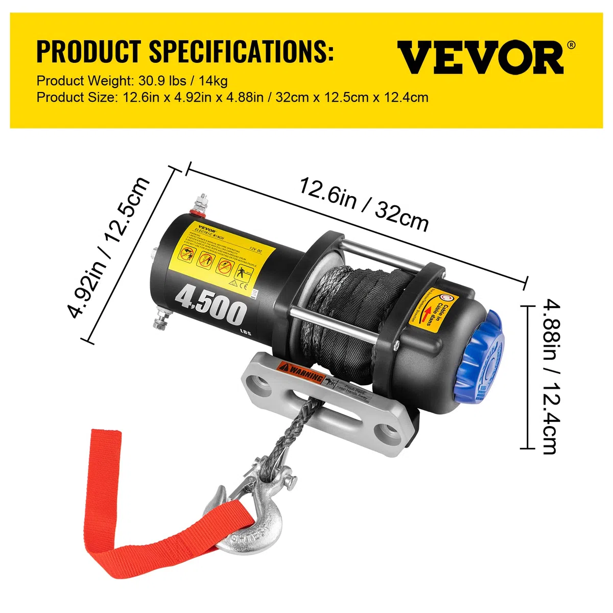 VEVOR Verricello Elettrico con Telecomando 2 KW 12 V Corda Sintetica, Paranco Elettrico 4500 LBS, Argano Elettrico Grado Impermeabile IP67, Verricello Elettrico con un Accurato Kit di Accessori