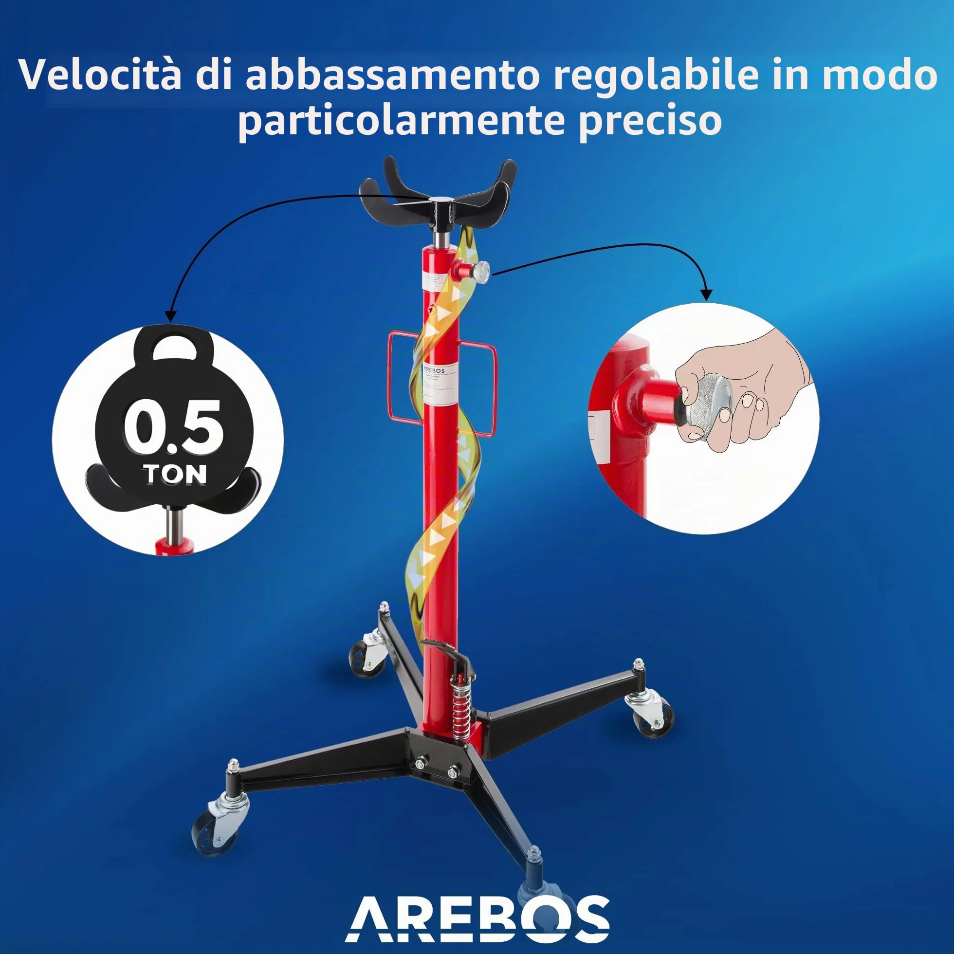 Arebos 500 kg Sollevatore idraulico da fossa | Altezza regolabile da 105-185 cm Jack di trasmissione