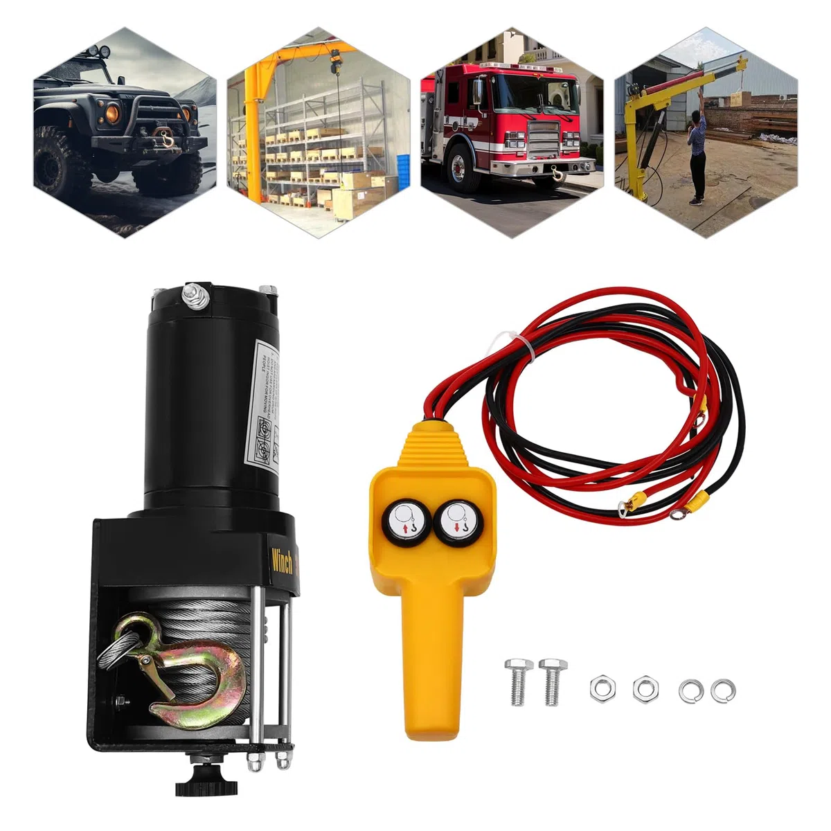 3000LBS, verricello elettrico potente, 12 V, con controllo cablato, per veicoli fuoristrada e operazioni di salvataggio, IP54, impermeabile