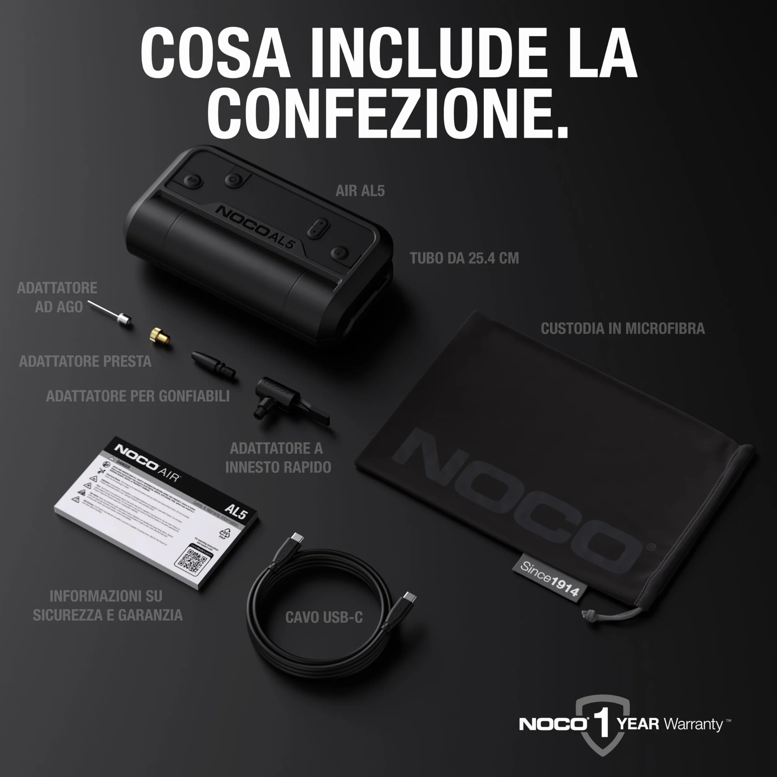 NOCO Air AL5: Gonfiatore per Pneumatici Senza Fili da 5A – Compressore d’Aria Portatile a Batteria – Portata 17 SLPM, da 0 a 40 PSI in 7 Minuti – Manometro Digitale + Spegnimento Automatico