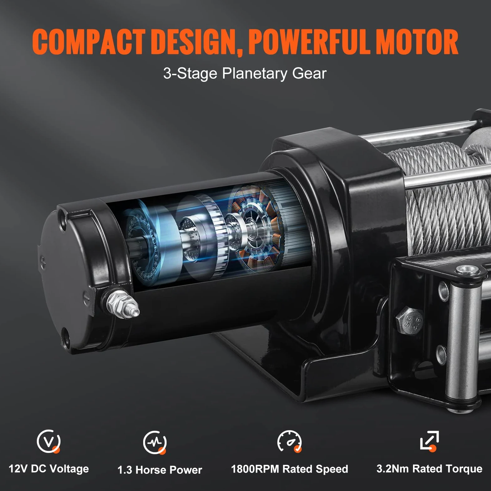 VEVOR Verricello Elettrico per ATV Veicolo Fuoristrada Carico Max. 1361kg Controllo Senza Fili, Verricello Elettrico 12V Impermeabile di Grado IP55 Corda in Acciaio per ATV SUV, Verricello per Veicoli