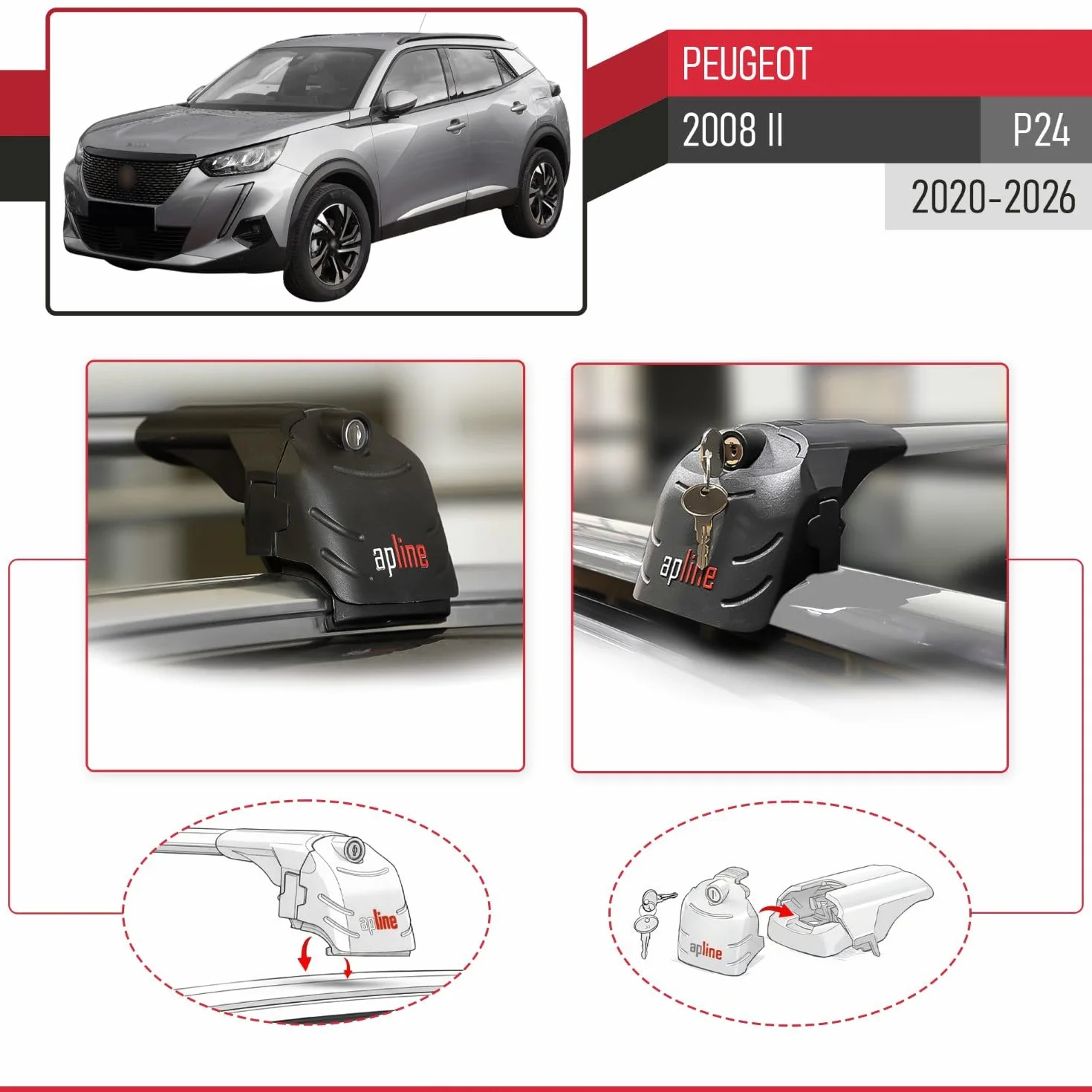 Compatibile con Peugeot 2008 II (P24) 2020-2026 Modello ACE-2 Barre Tetto Portapacchi Auto Barre Portatutto Grigio Alluminio 2 Barre