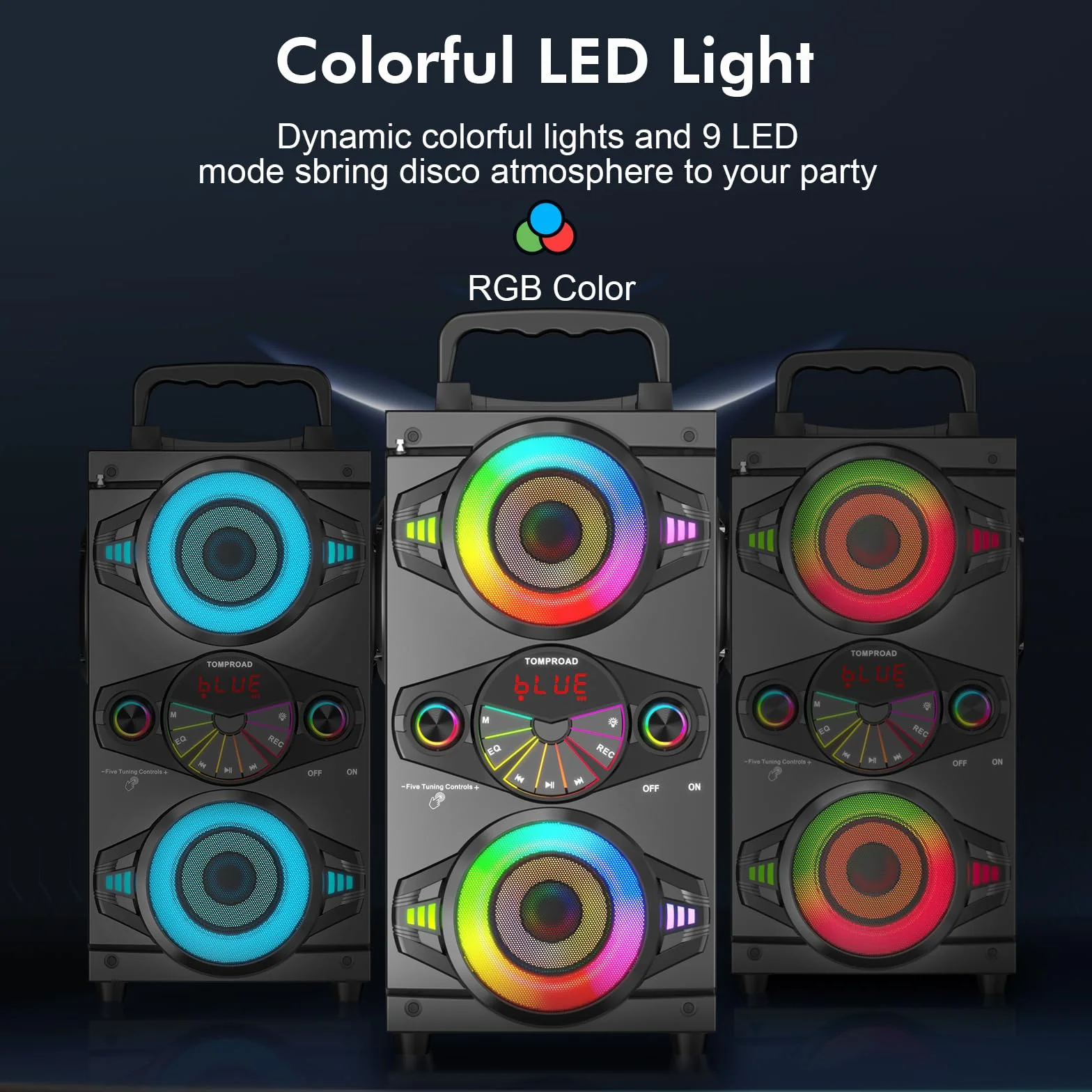 Altoparlanti Bluetooth, altoparlante portatile wireless da 60 W per feste in casa, con subwoofer, radio FM, luci LED colorate, microfono, telecomando e grande e potente stereo con bassi profondi.