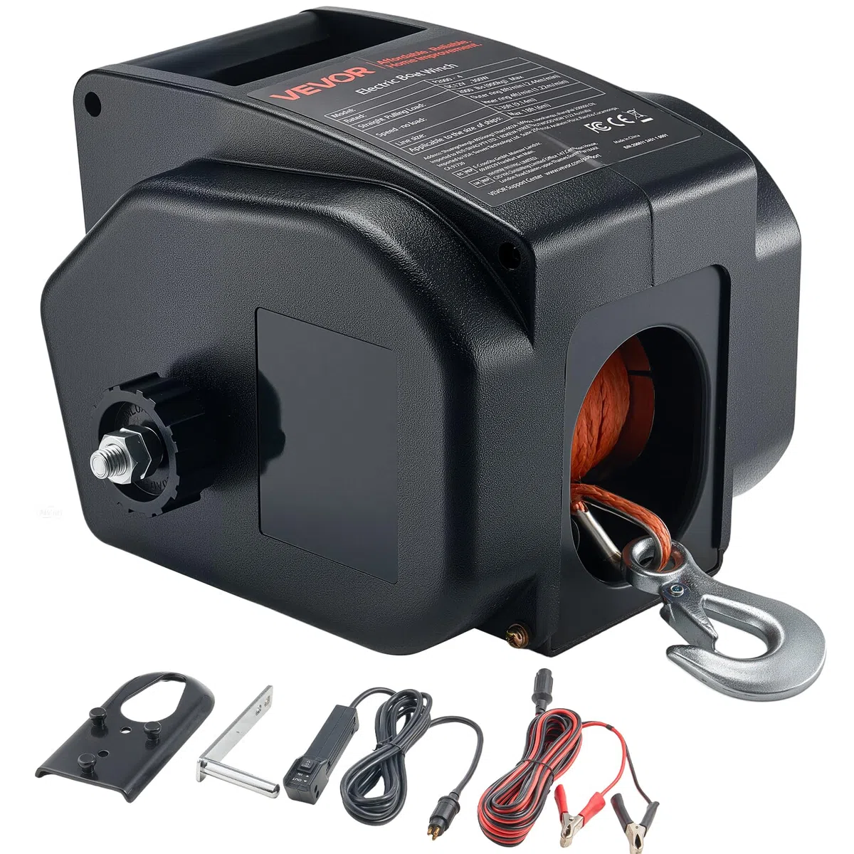 VEVOR Verricello Elettrico per Barche, 12 V CC 300 W, Verricello Elettrico Reversibile per Rimorchi Fino a 900 kg, Alimentazione e Ruota Libera per Barche con Telecomando Cablato e Manovella