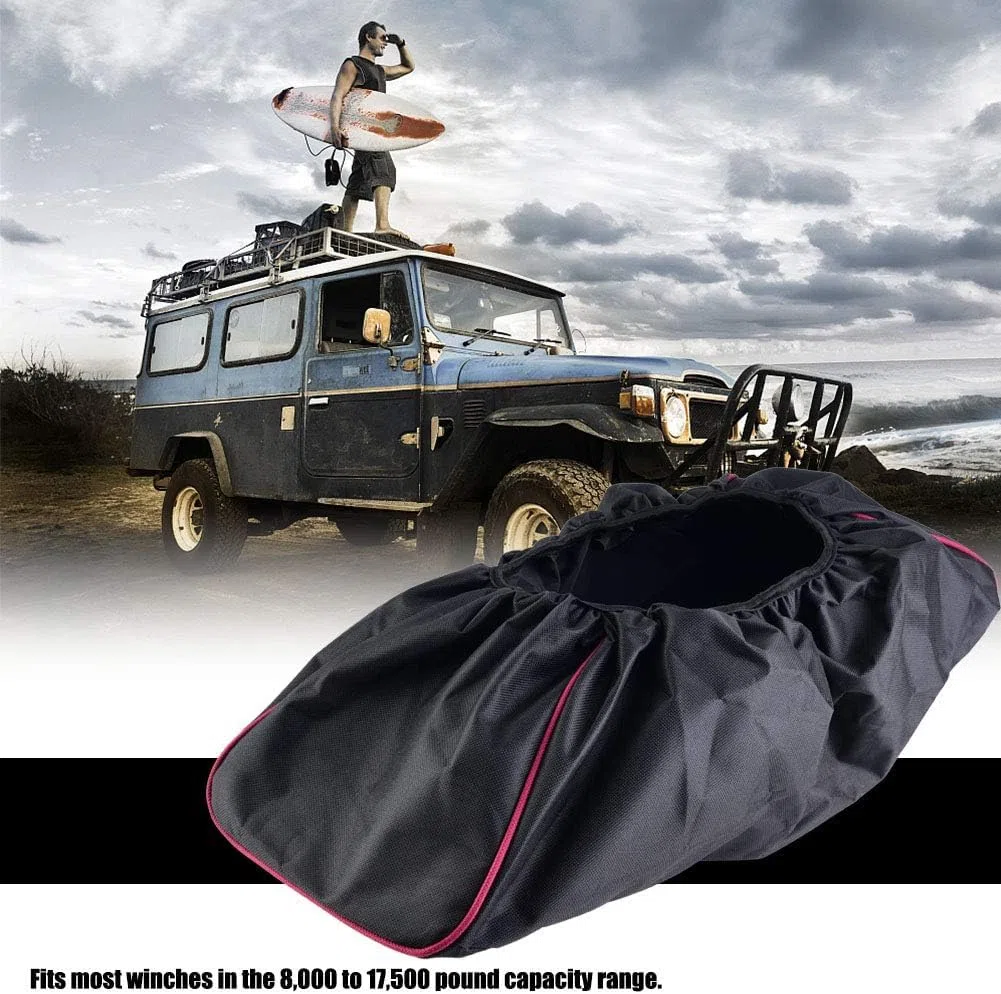 Copertura per verricello per auto, copertura per argano nero impermeabile antipolvere con fascia elastica, capacità da 8.000 a 17.500 libbre SUV rimorchio, impermeabile antipolvere per SUV, nero