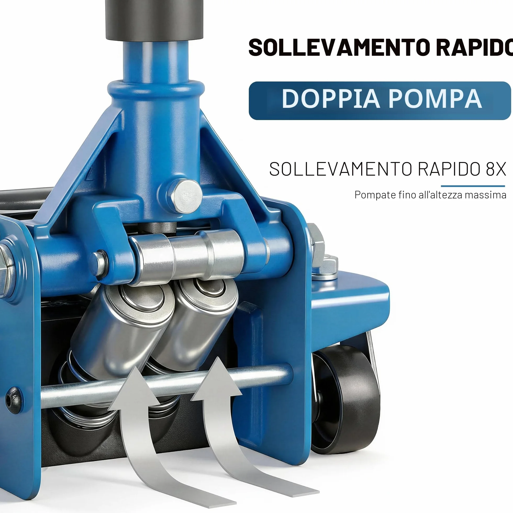 Cric Idraulico per Auto PLN-01 3T 75mm 505mm Doppia Pompa Officine Garage