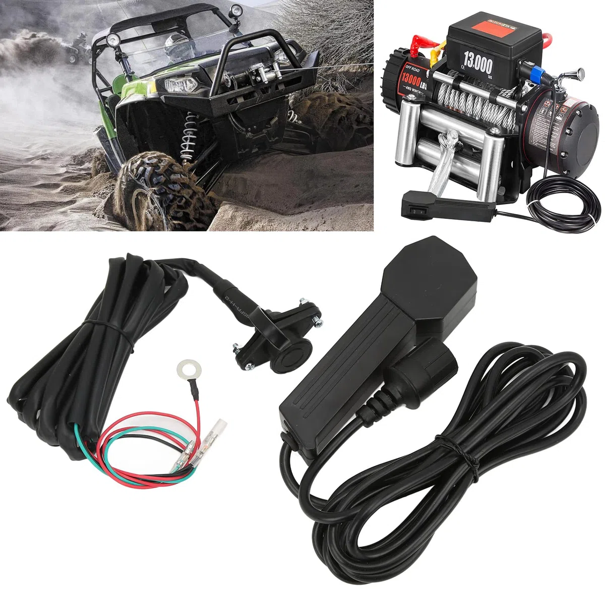 EVGATSAUTO Interruttore di Comando per Verricello, Telecomando per Verricello Elettrico 12 V con Cavo 9 Piedi Manuale Elettrico Impermeabile per ATV UTV in Plastica
