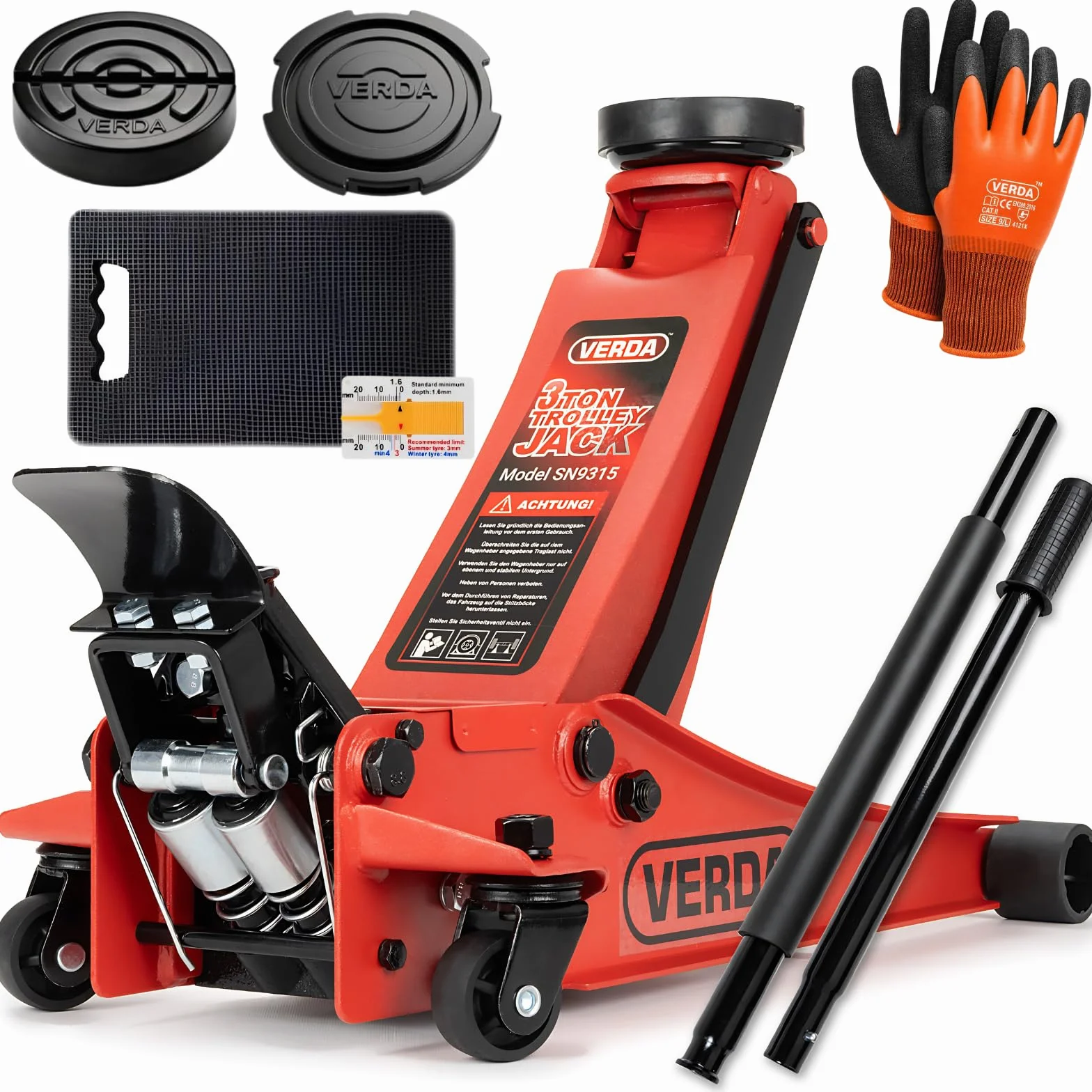 Cric idraulico 3T Verda con pedale, altezza sollevamento 75-515 mm, doppia pompa per auto e SUV
