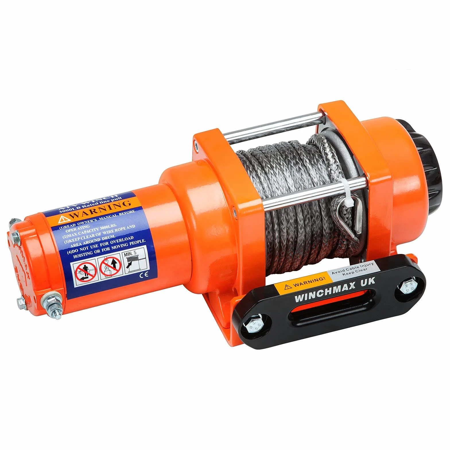 Winchmax 3000lb / 1361kg verricello Elettrico Originale Arancione 12v, Corda Sintetica Dyneema SK75 da 15,5 m 5 mm, Gancio a Cerniera da 1/4 di Pollice. Radiocomandi con Due ricevitori