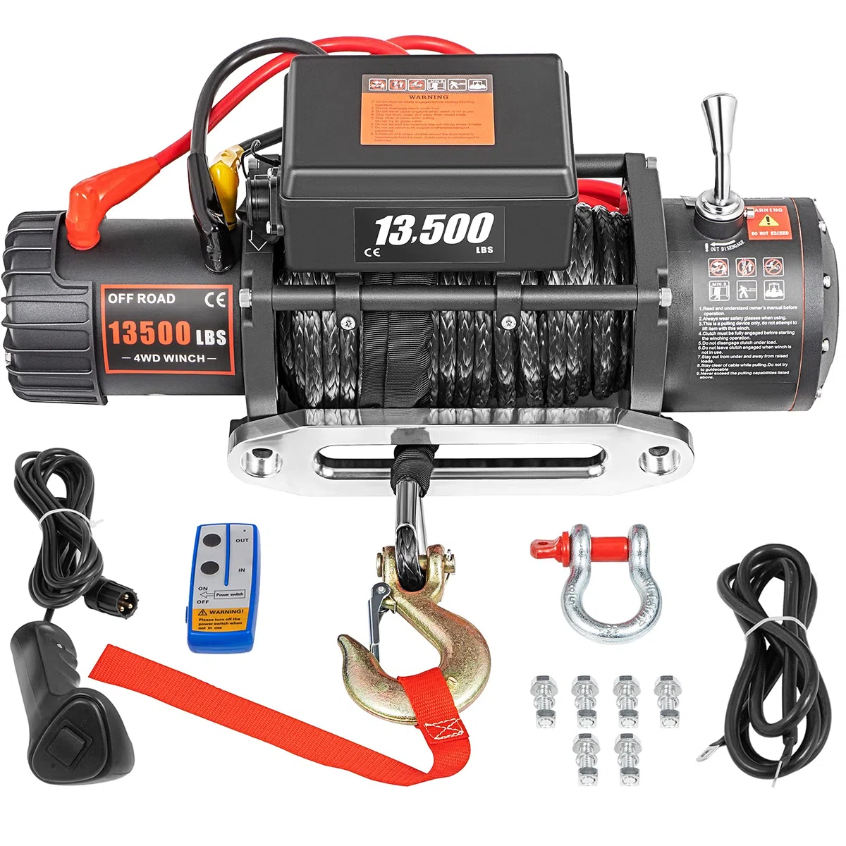 VEVOR Verricello Elettrico 13.500 LBS/6123,5 kg 12V, Verricello per Camion con Telecomando Wireless, Paranchi Elettrici con Fune da 27m(Corda Sintetica per Impieghi Gravosi)