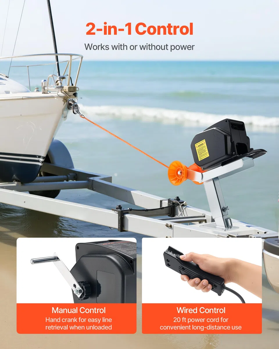 VEVOR Verricello Elettrico per Barche, 12 V CC 300 W, Verricello Elettrico Reversibile per Rimorchi Fino a 900 kg, Alimentazione e Ruota Libera per Barche con Telecomando Cablato e Manovella