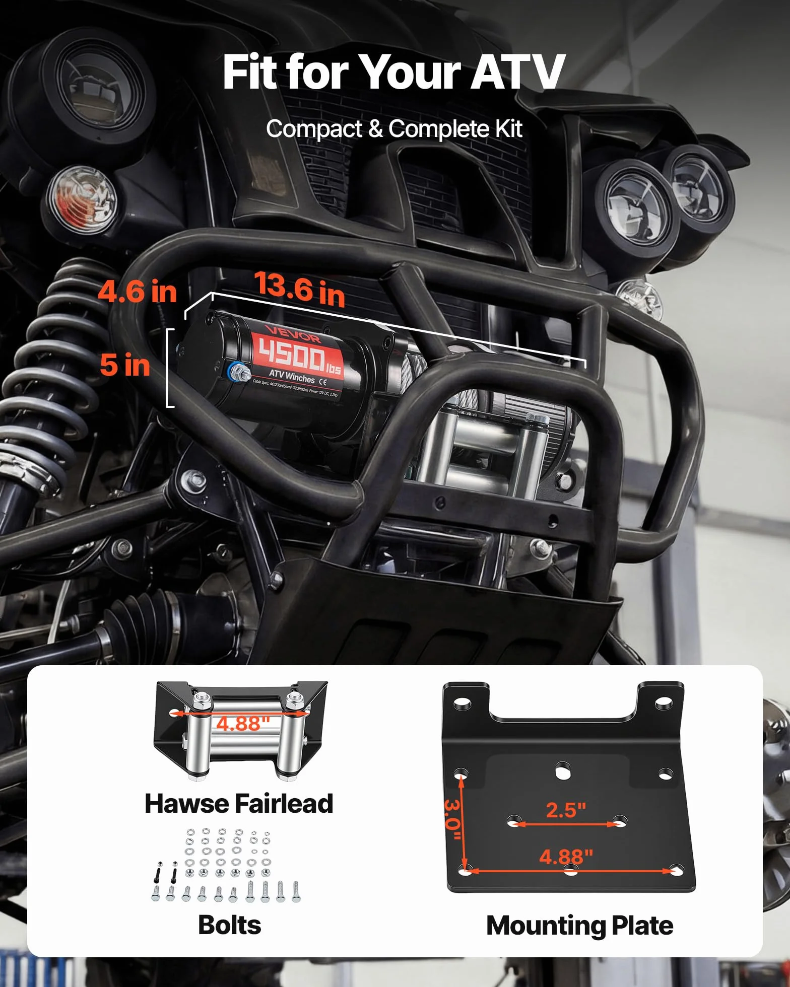 VEVOR Verricello Elettrico con Cavo da 2041 kg, Verricello Elettrico da 12 V CC per ATV/UTV con Cavo in Acciaio Ø 6 mm x 12 m, Telecomando Wireless e Cablato, Protezione IP54, per Recupero Stradale