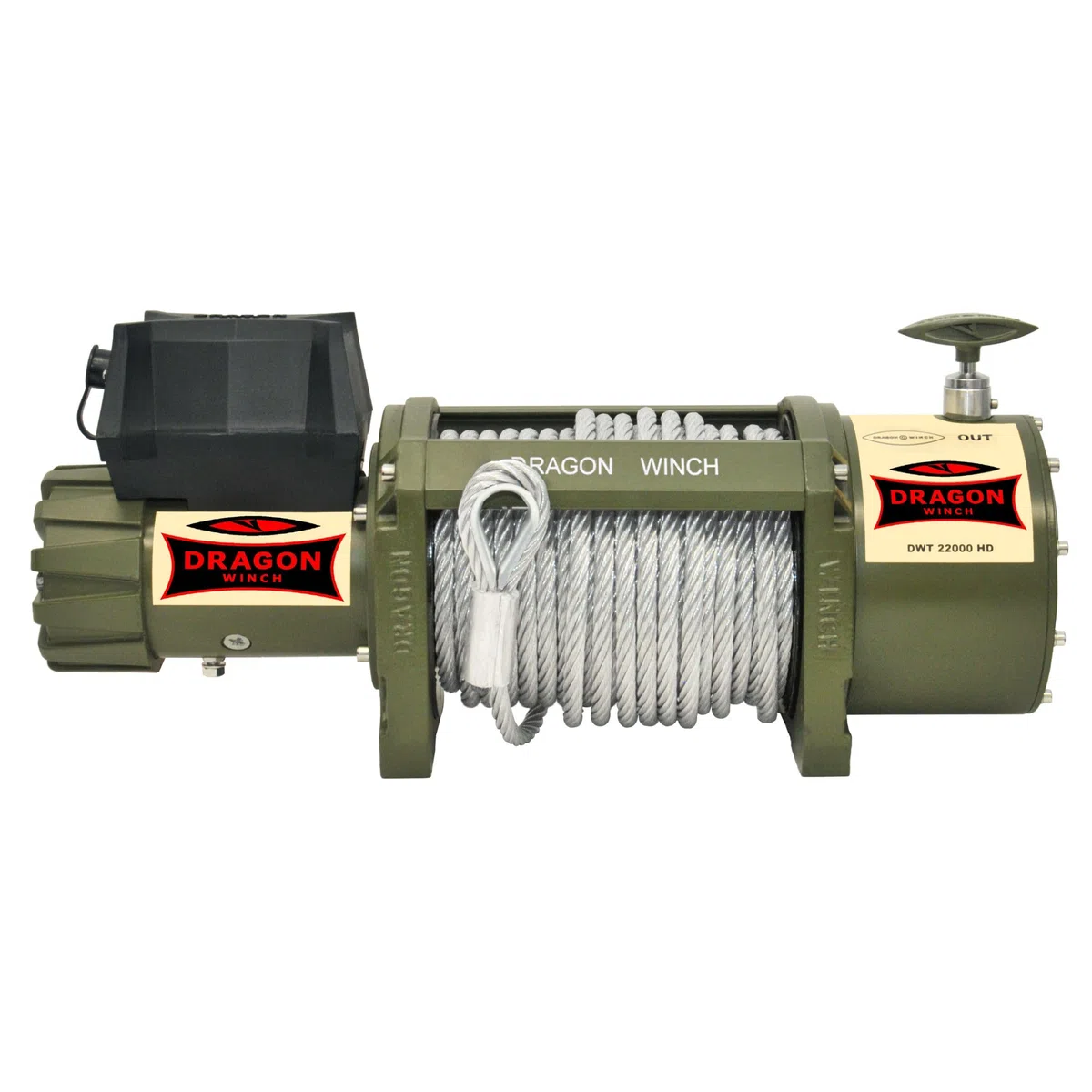 DRAGON WINCH - Verricello Elettrico Truck 24V 22000 lbs (9979 kg) Cavo in Acciaio 31m per Vigili del Fuoco, Veicoli Commerciali e Furgoni I incluso telecomando senza fili + accessori per verricello