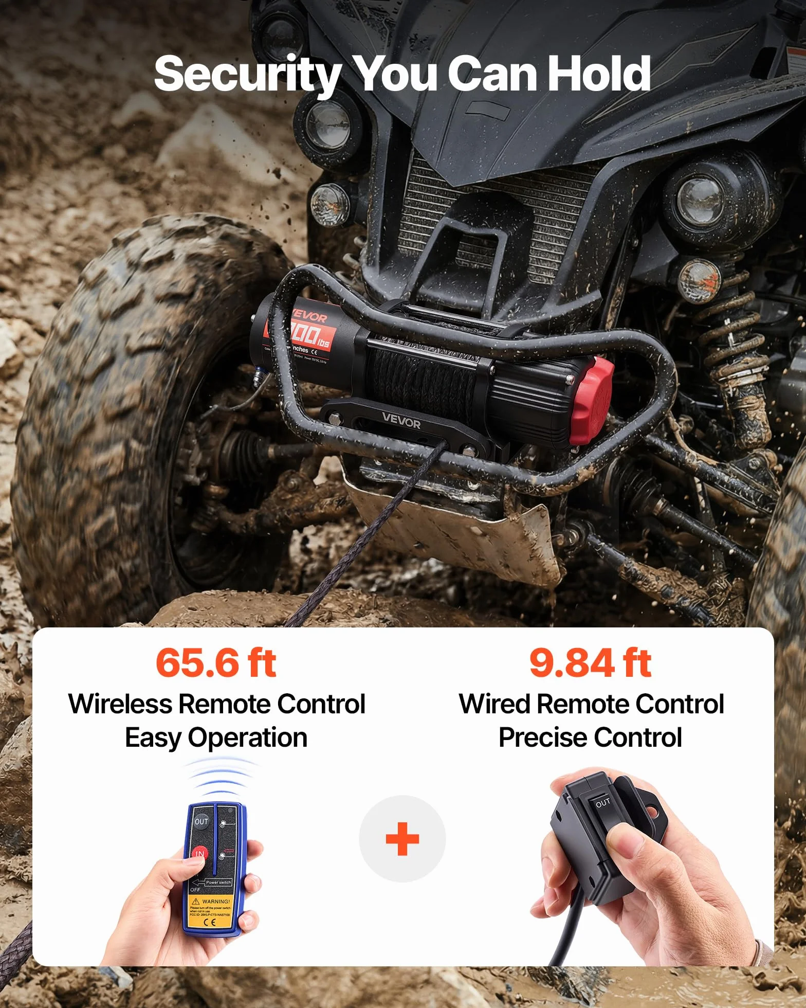 VEVOR Verricello Elettrico con Cavo Metallico da 2721 kg, Verricello Elettrico da 12 V CC per ATV/UTV Fuoristrada con Fune Sintetica Ø 6 mm x 15 m, Telecomando Wireless e Cablato, Impermeabile IP55