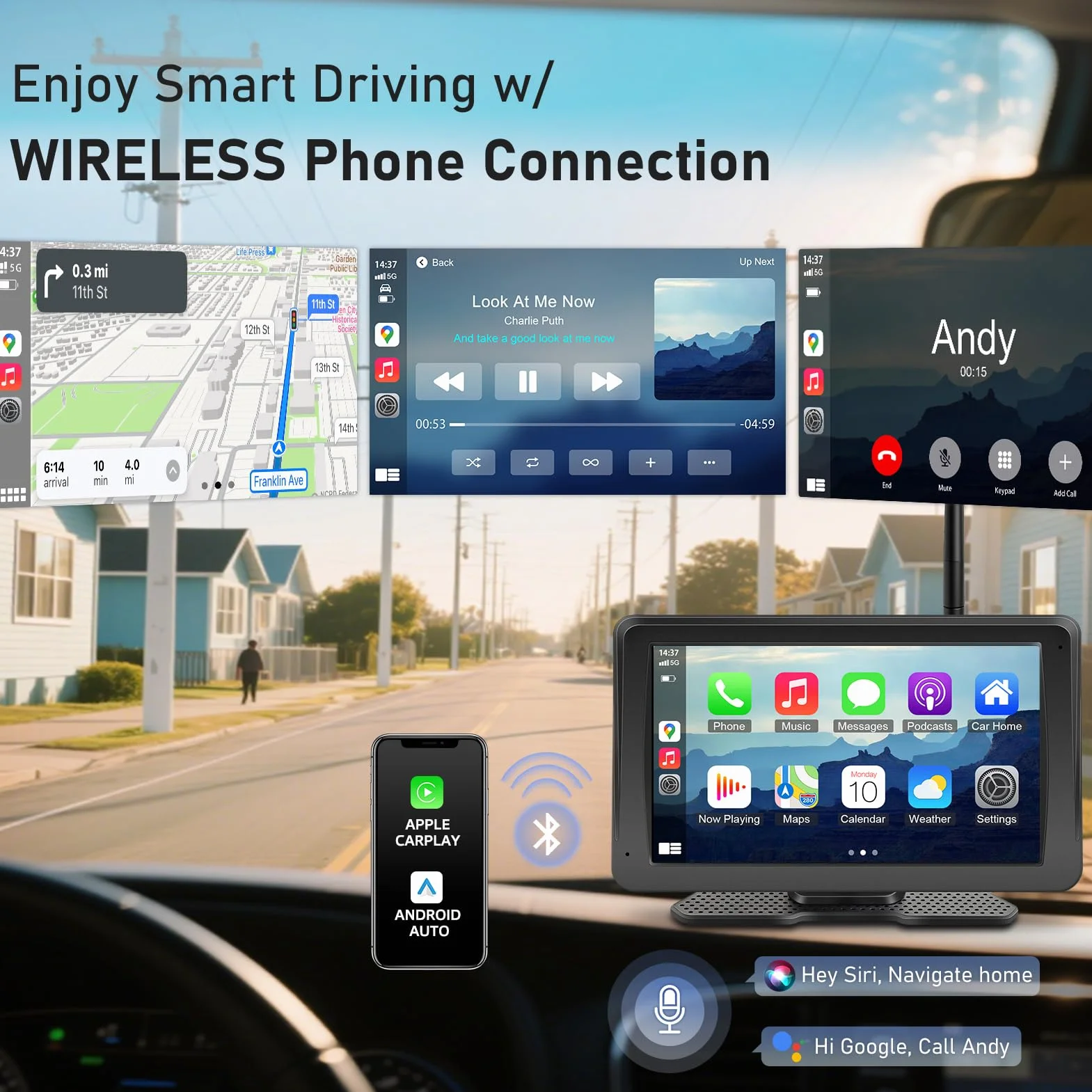 URVOLAX Telecamera auto retromarcia wireless E Apple CarPlay/Android Auto portatile da 7 pollici, Batteria 10.000mAh con Solare, Visione Notturna Impermeabile per Camion,Camper (Primo Dell'Industria)